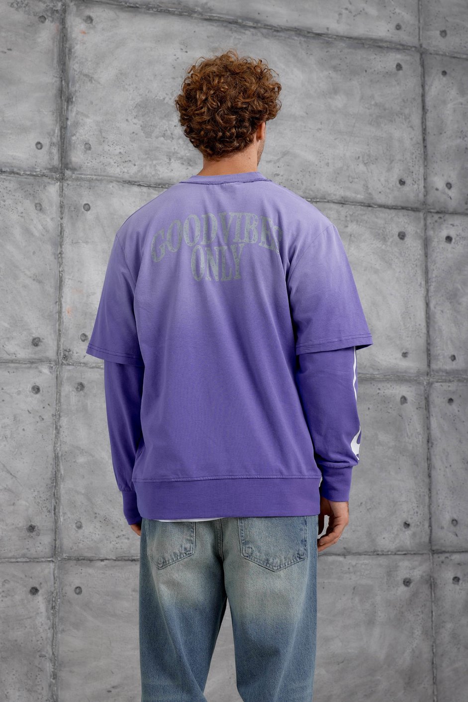 Mor KOLU ALEV BASKILI OVERSİZE SWEATSHIRT