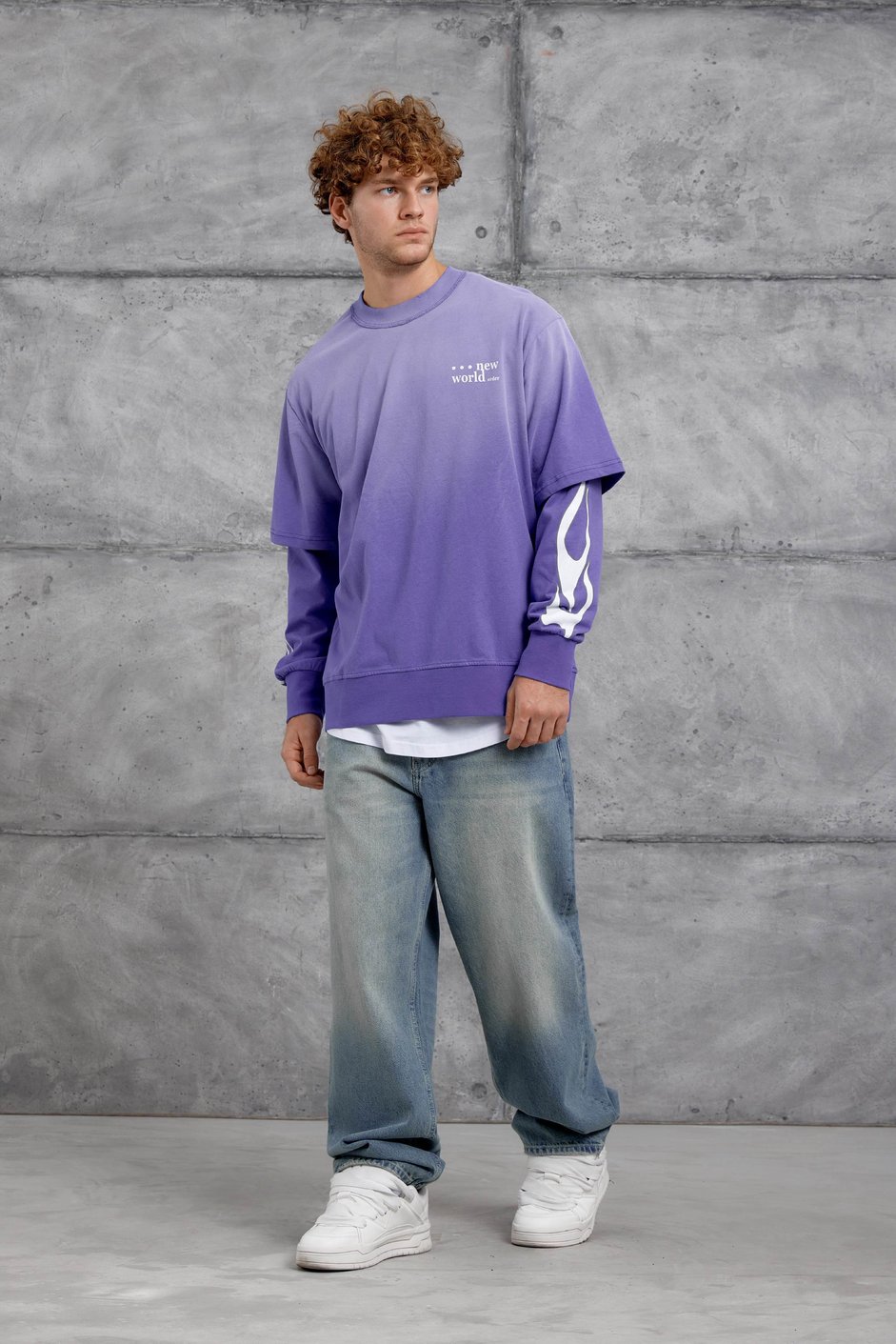 Mor KOLU ALEV BASKILI OVERSİZE SWEATSHIRT