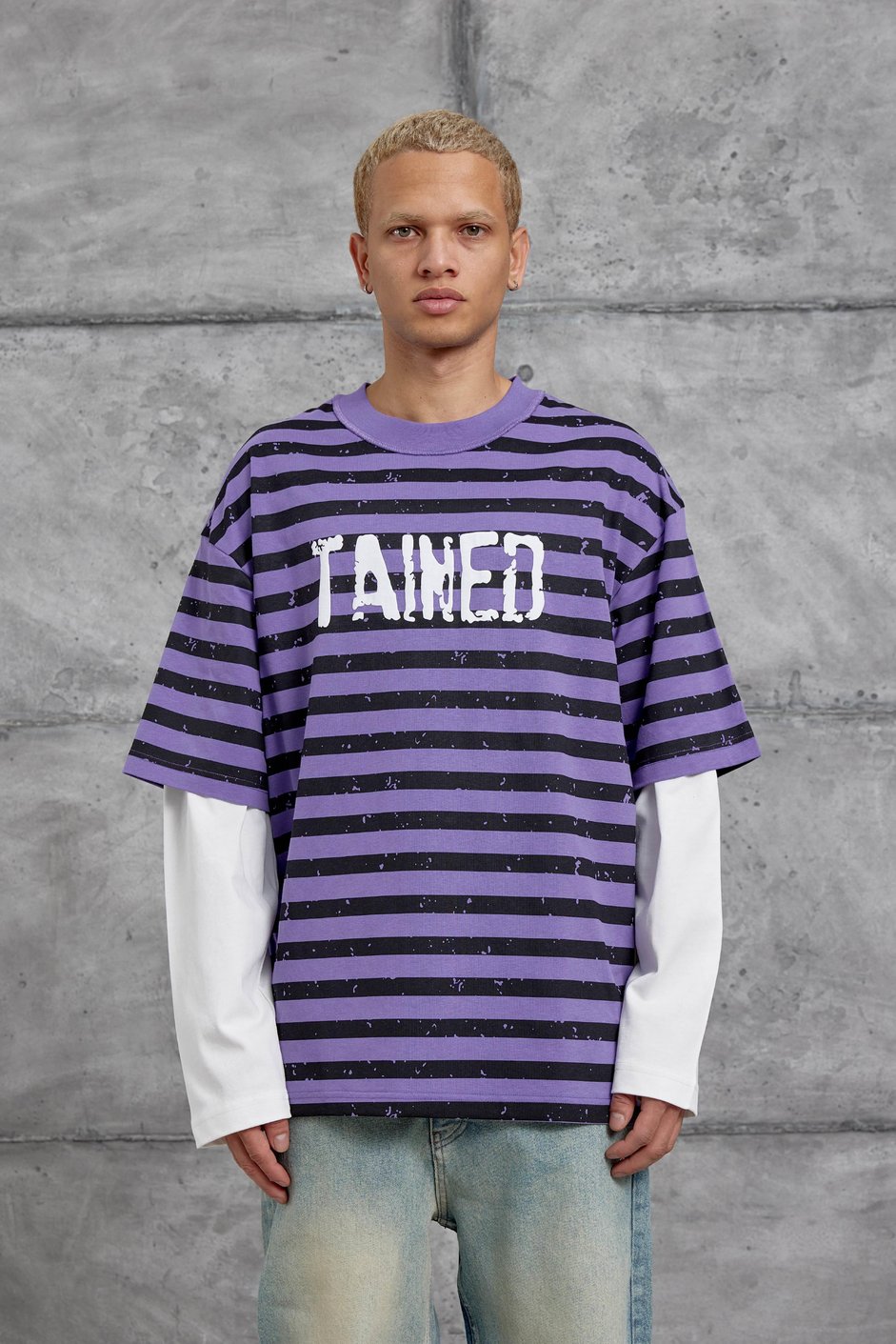 Mor TAINED BASKILI KOLU PARCALI OVERSİZE SWEATSHIRT