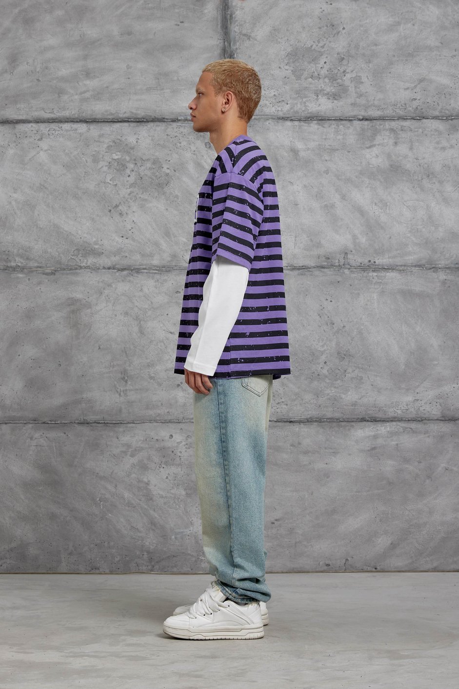 Mor TAINED BASKILI KOLU PARCALI OVERSİZE SWEATSHIRT
