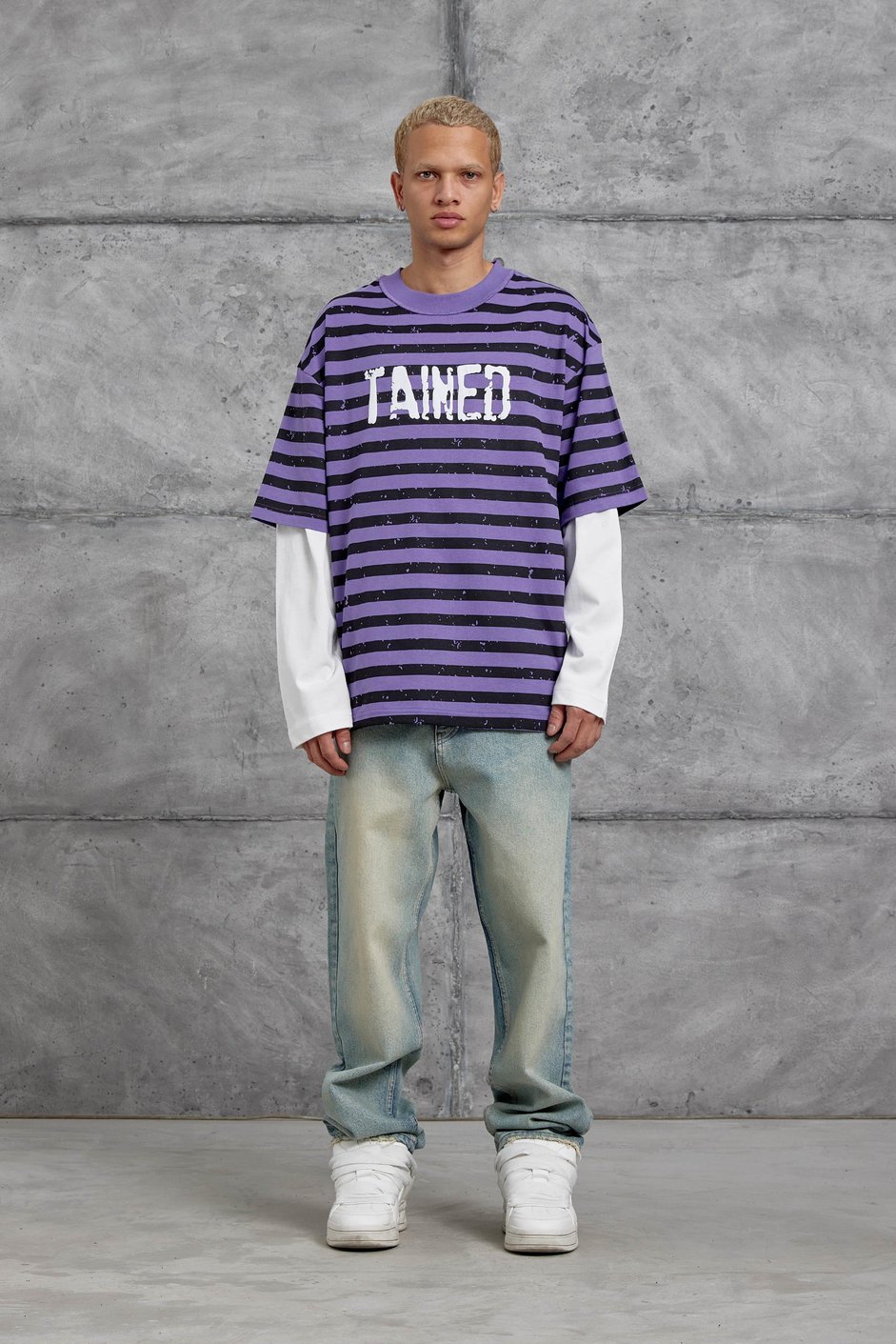 Mor TAINED BASKILI KOLU PARCALI OVERSİZE SWEATSHIRT
