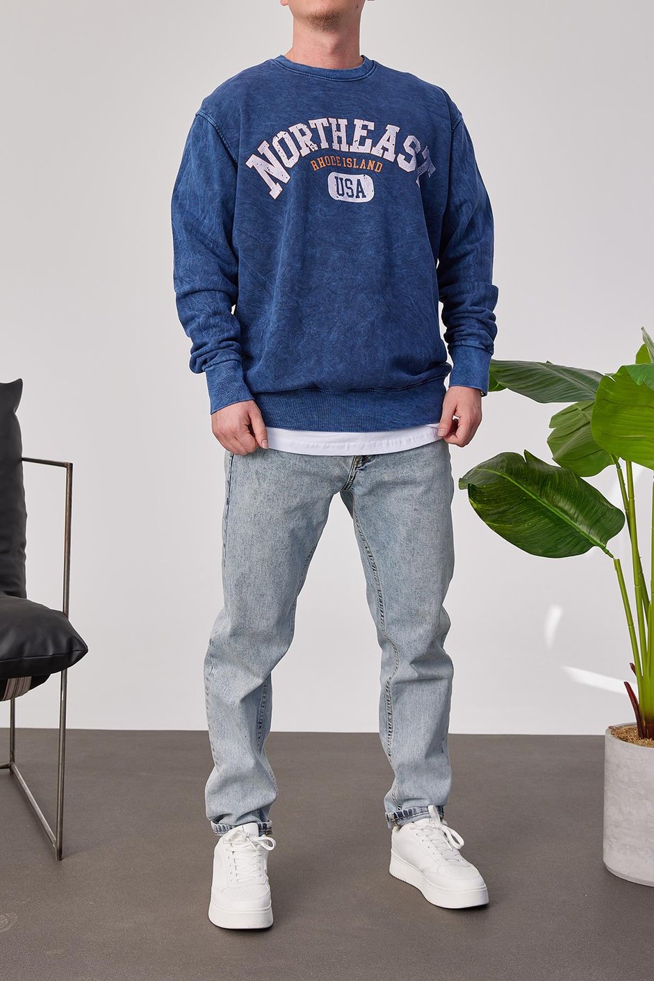 Northeast Yıkamalı Mavi Sweatshirt