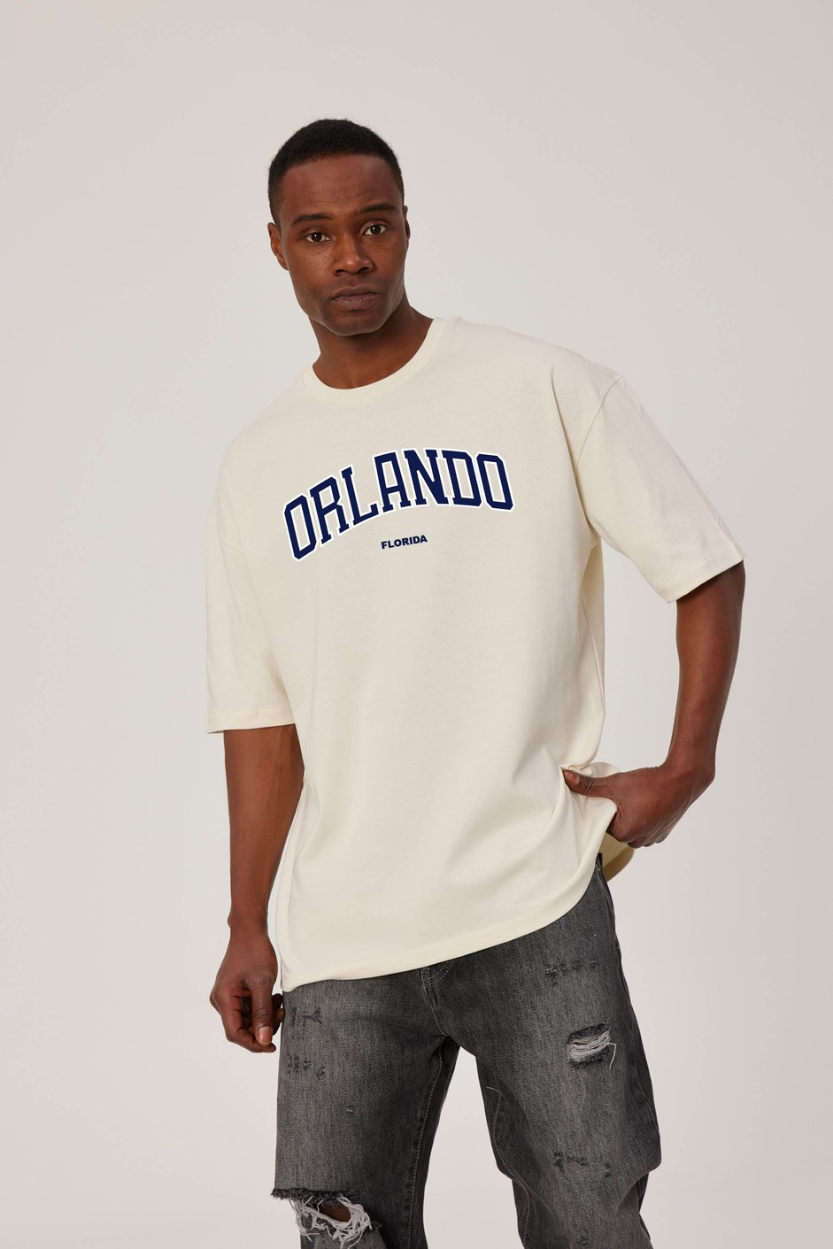 Orlando Yazılı Krem Tshirt