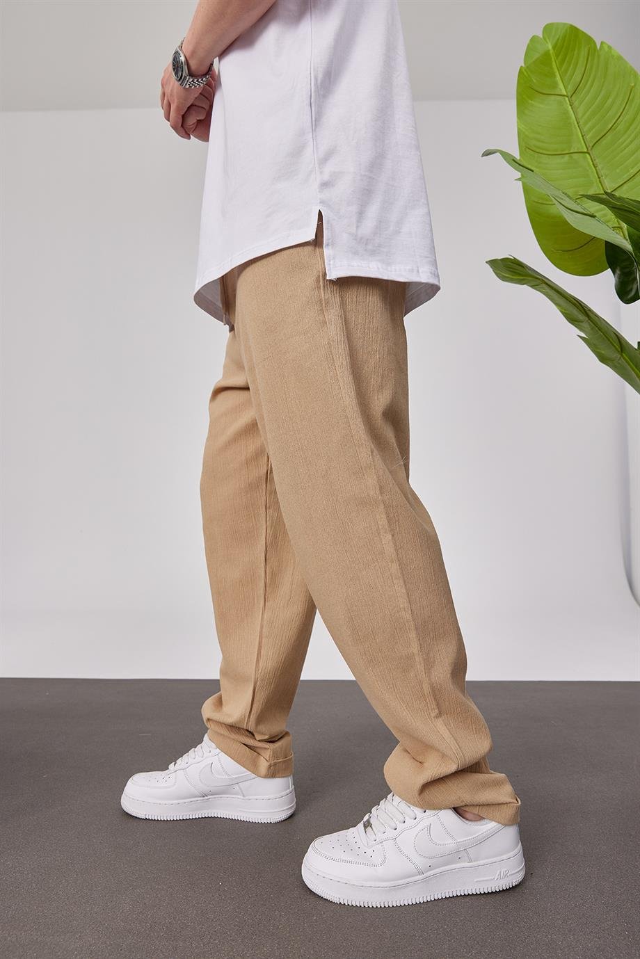 Pileli Camel Kumaş Pantolon