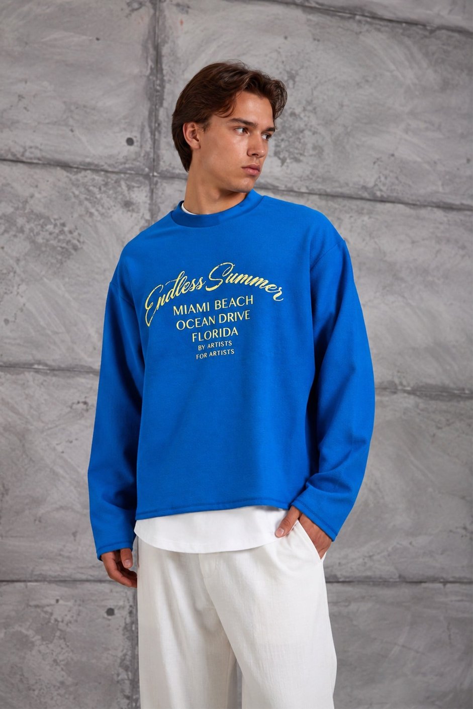 Saks Mavisi BASKILI DOKUMA KUMAŞ SWEATSHIRT