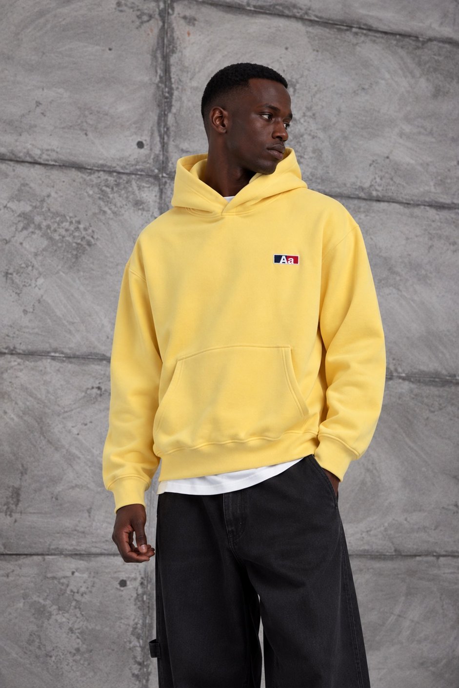 Sarı Aa BASKI KAPÜŞONLI OVERSIZE SWEATSHIRT