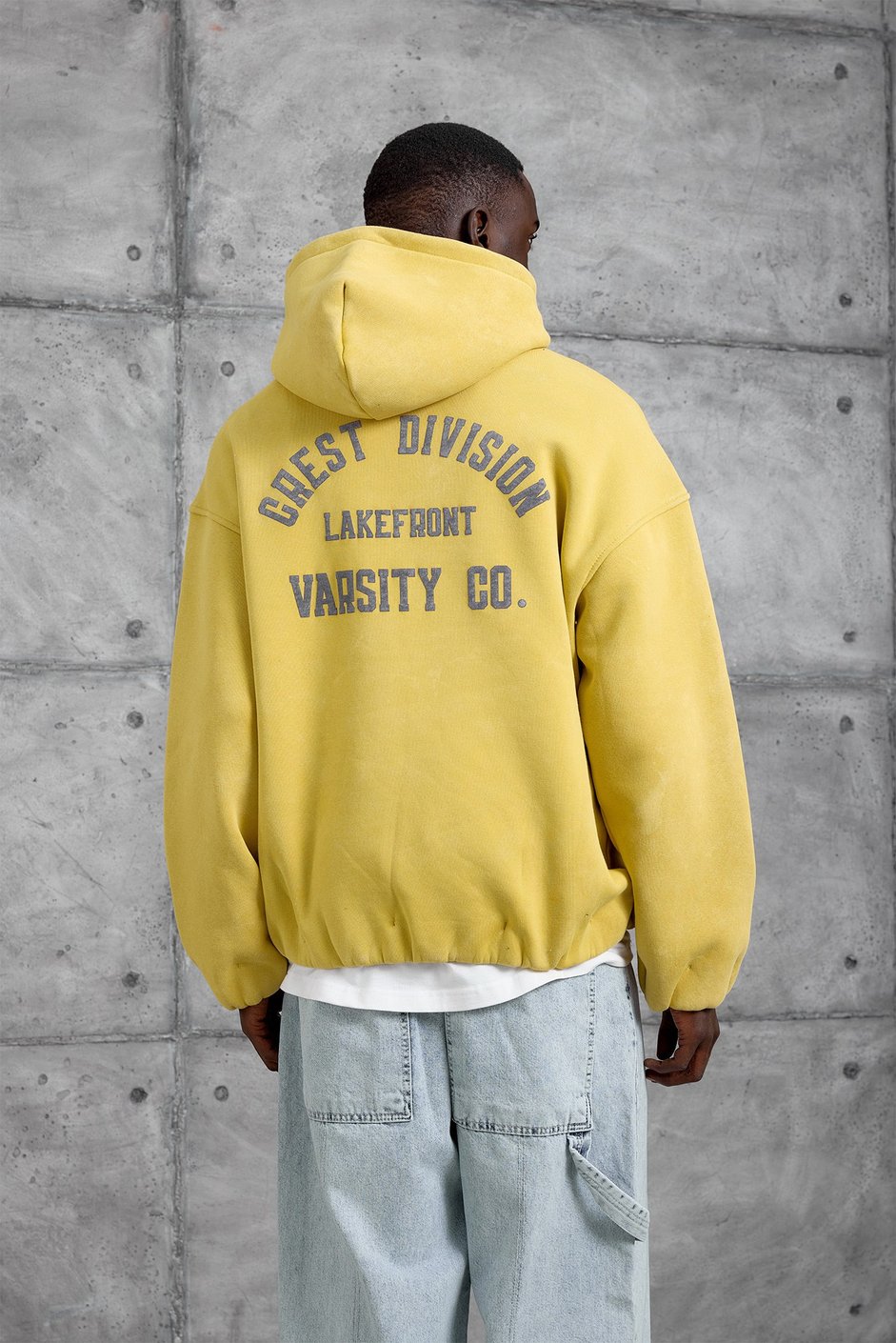 Sarı CRET DIVISION BASKI YIKAMALI OVERSIZE SWEATSHIRT