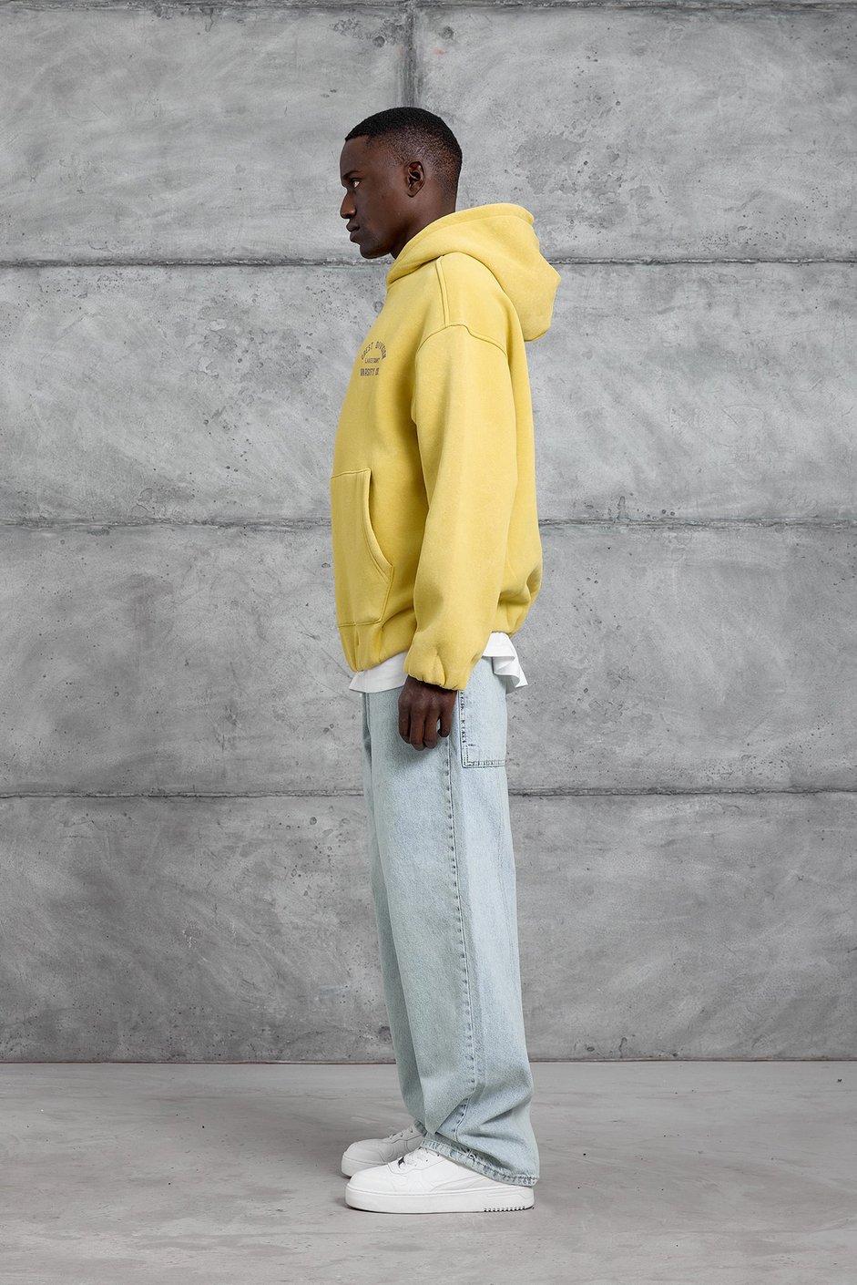 Sarı CRET DIVISION BASKI YIKAMALI OVERSIZE SWEATSHIRT