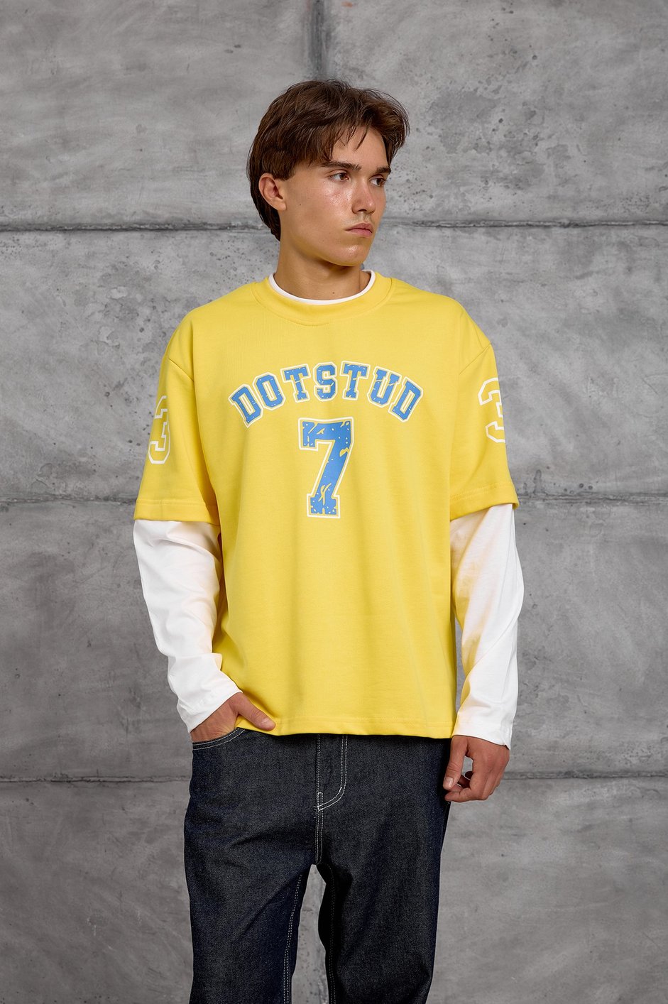 Sarı DOTSTUD 7 BASKILI OVERSIZE SWEATSHIRT