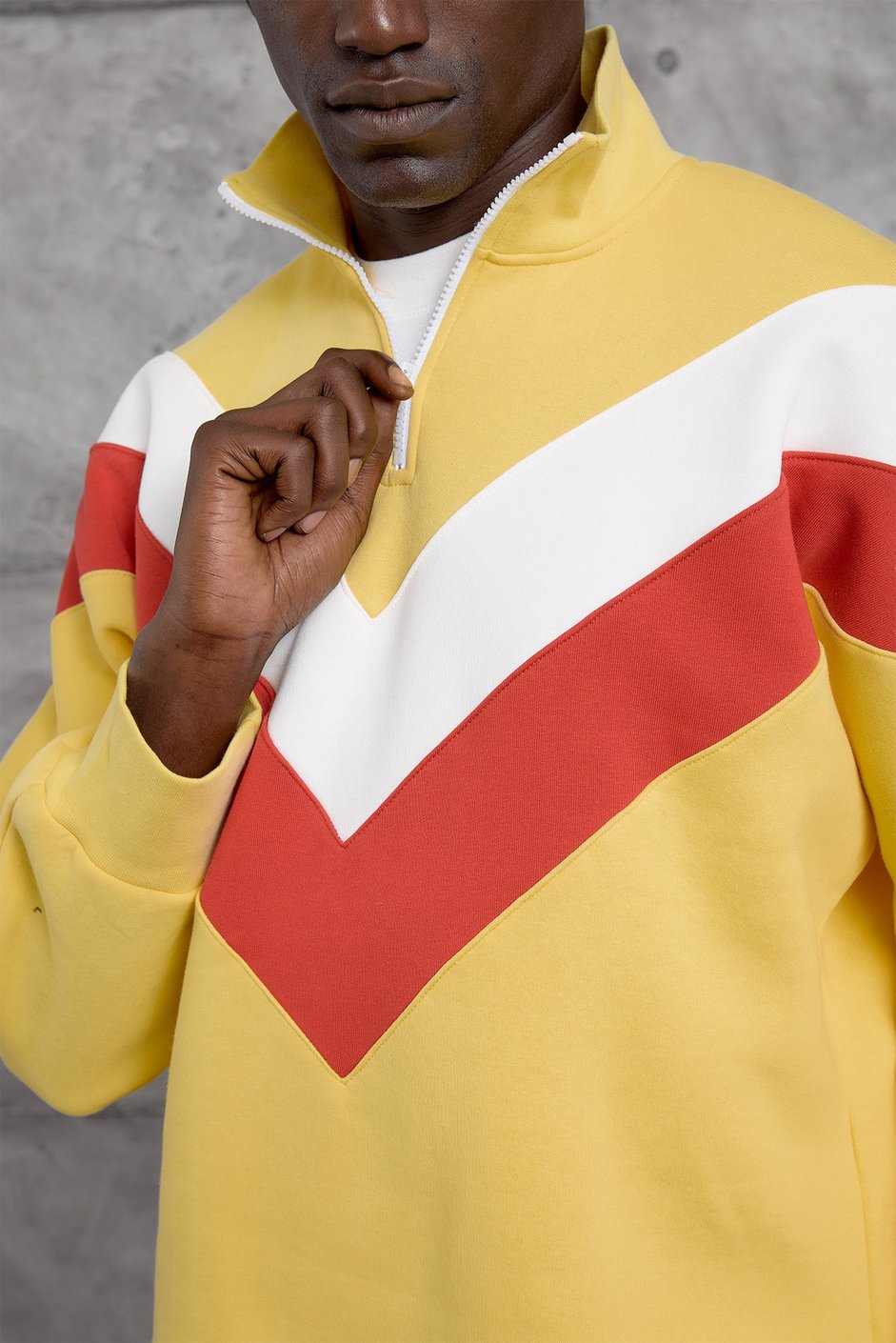 Sarı YARIM FERMUAR ŞARDONLU SWEATSHIRT