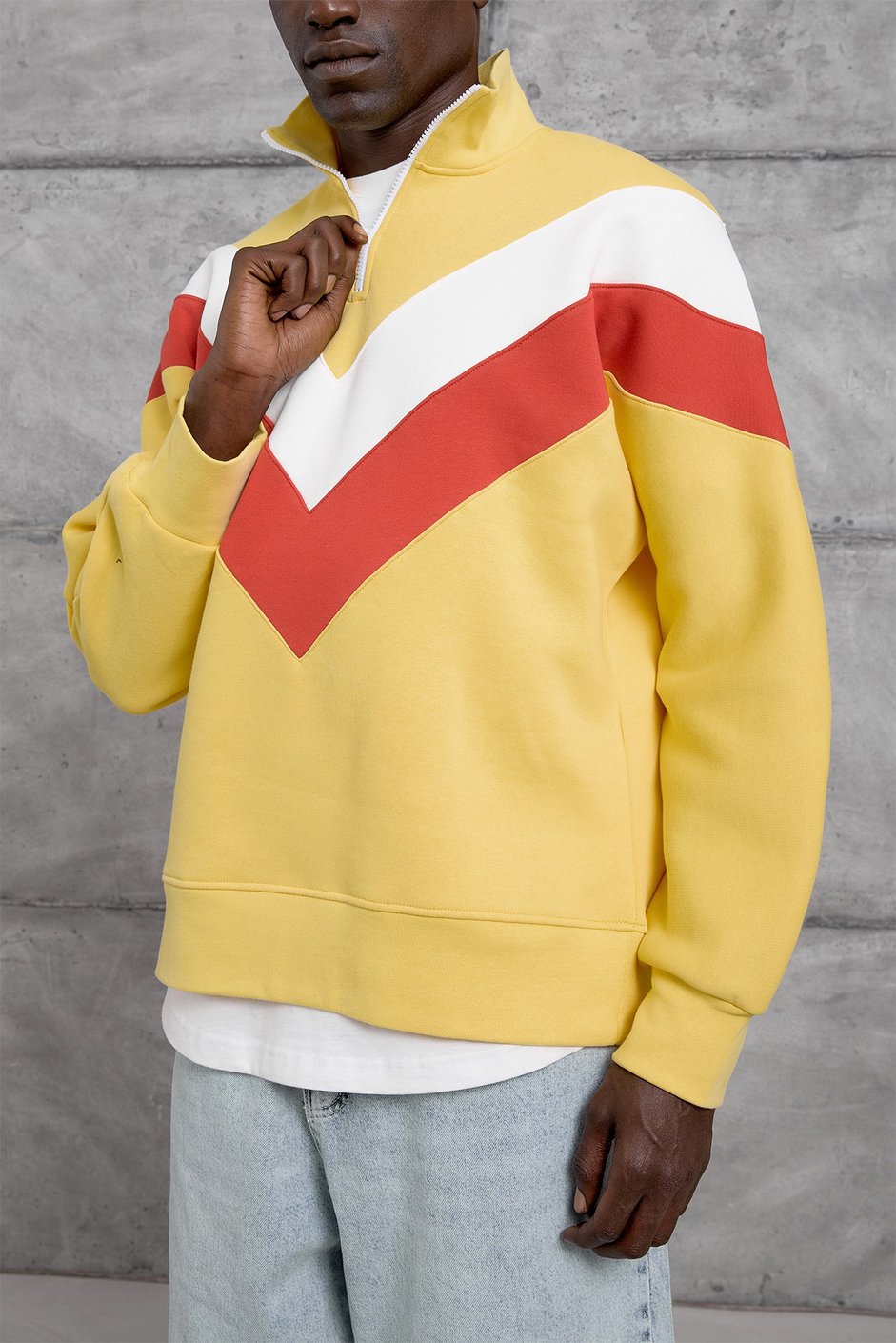 Sarı YARIM FERMUAR ŞARDONLU SWEATSHIRT