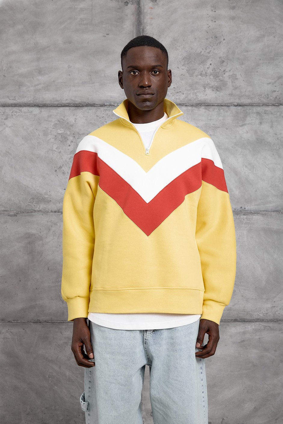 Sarı YARIM FERMUAR ŞARDONLU SWEATSHIRT