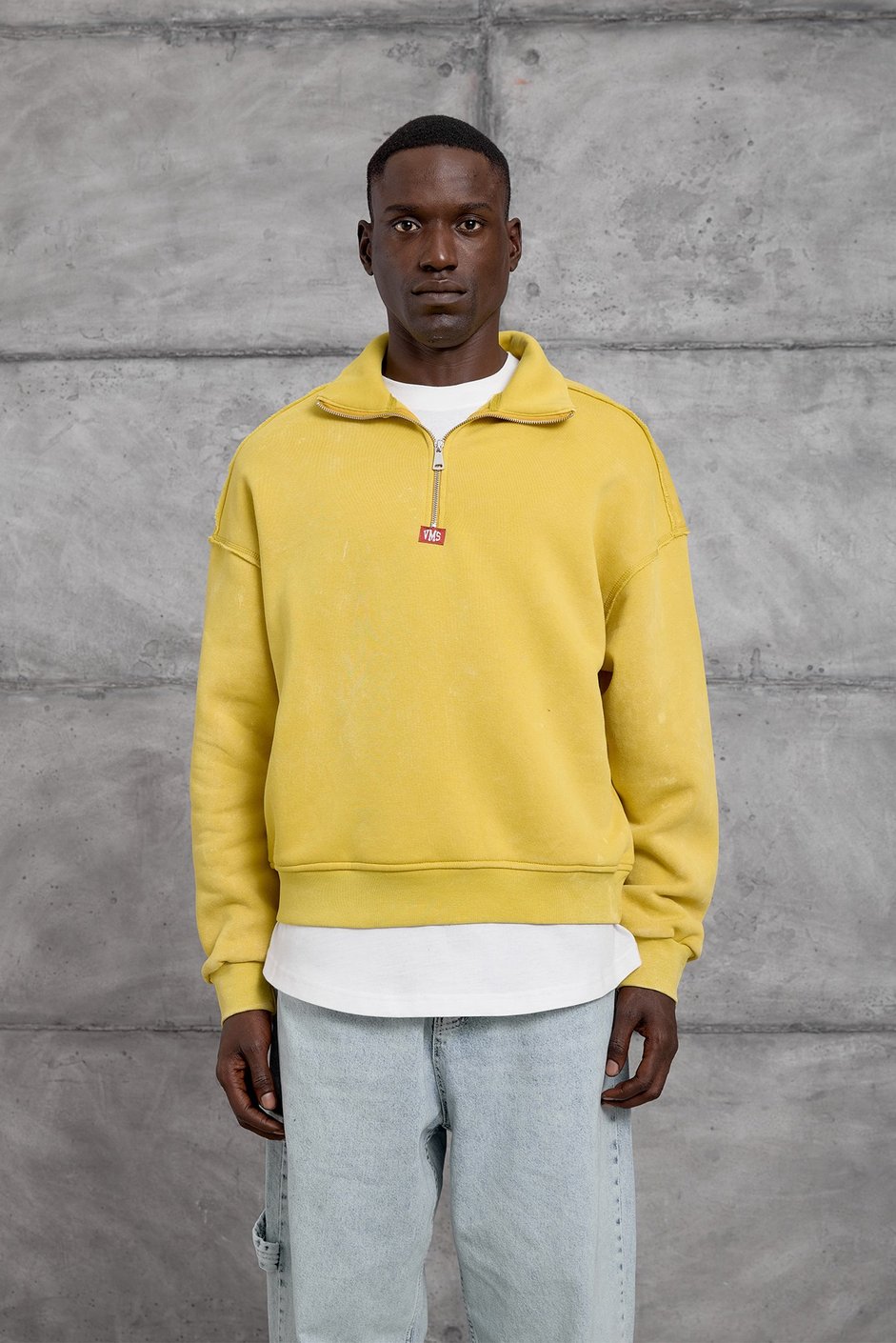 Sarı YARIM FERMUARLI ŞARDONLU SWEATSHIRT