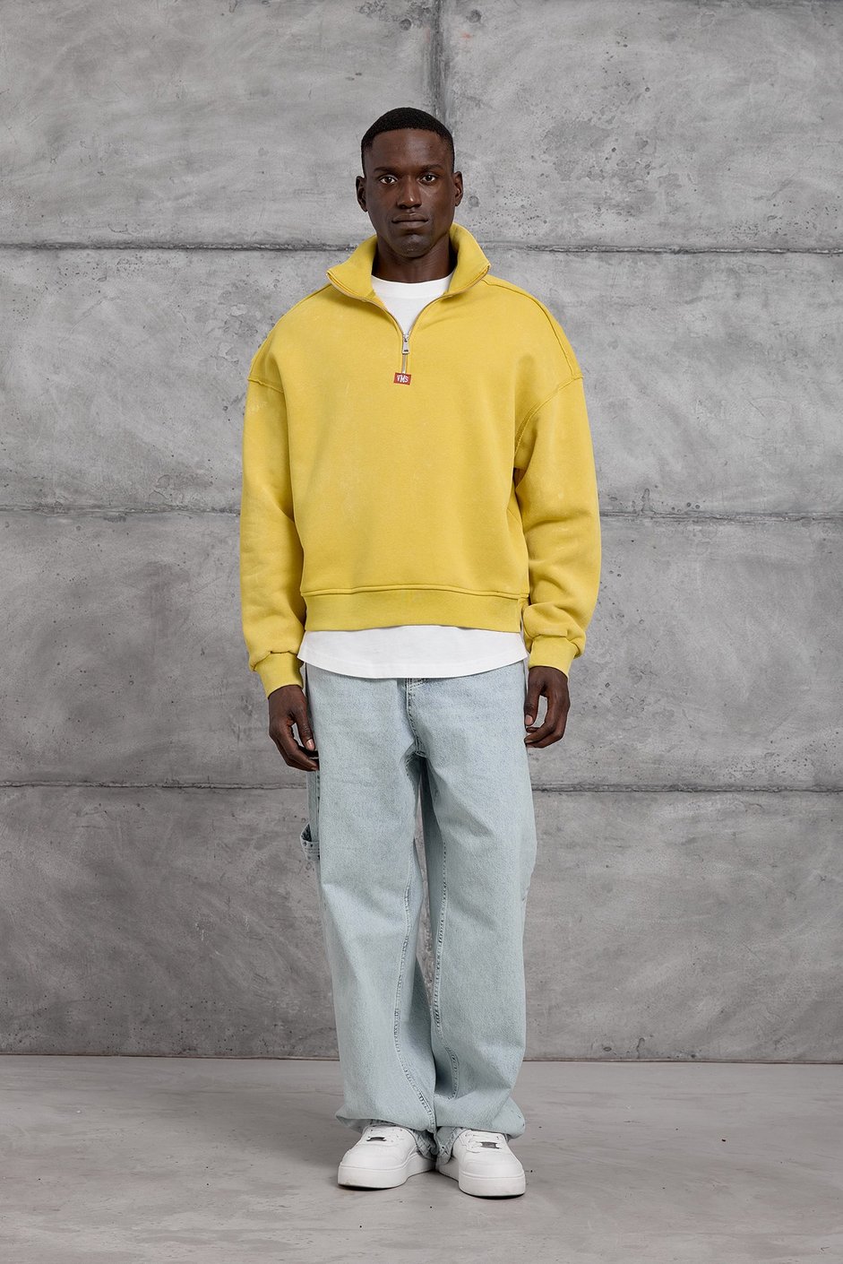 Sarı YARIM FERMUARLI ŞARDONLU SWEATSHIRT
