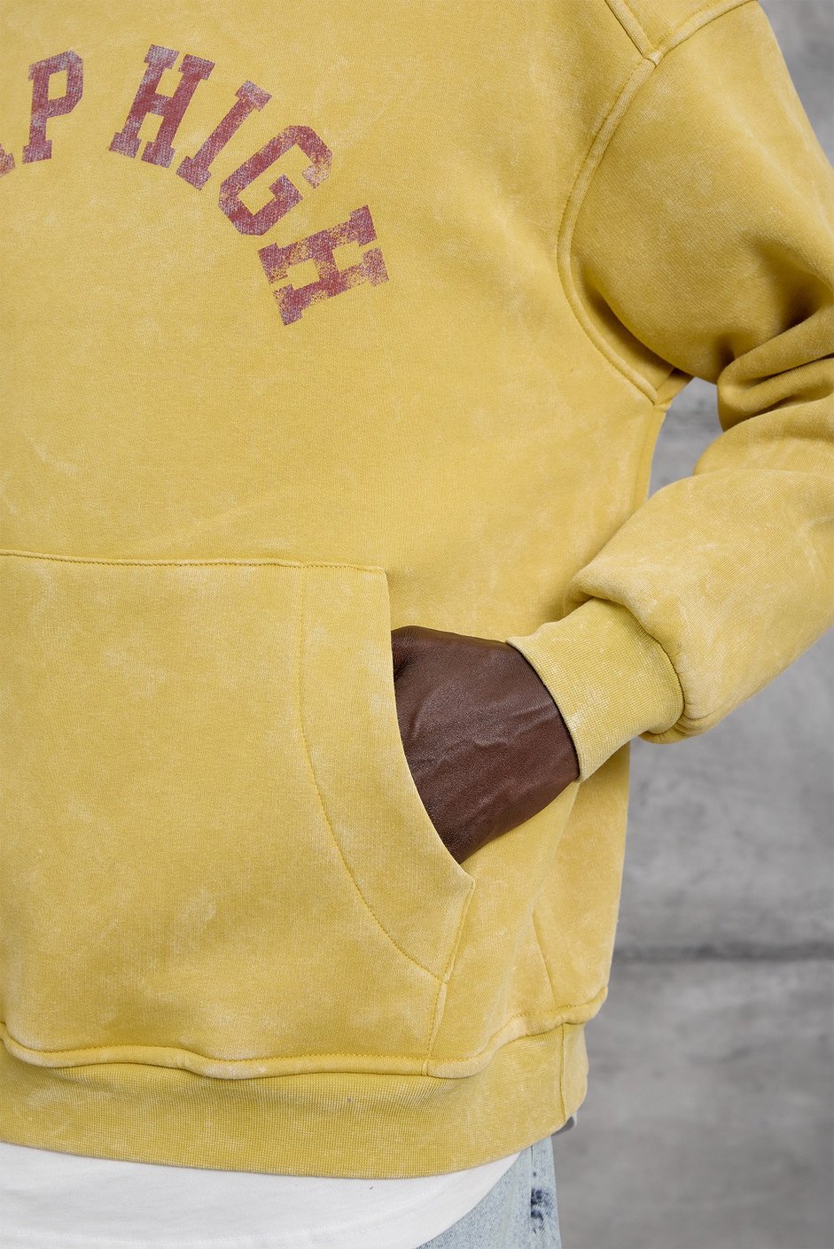 Sarı YIKAMALI KUMAŞ OVERSIZE SWEATSHIRT
