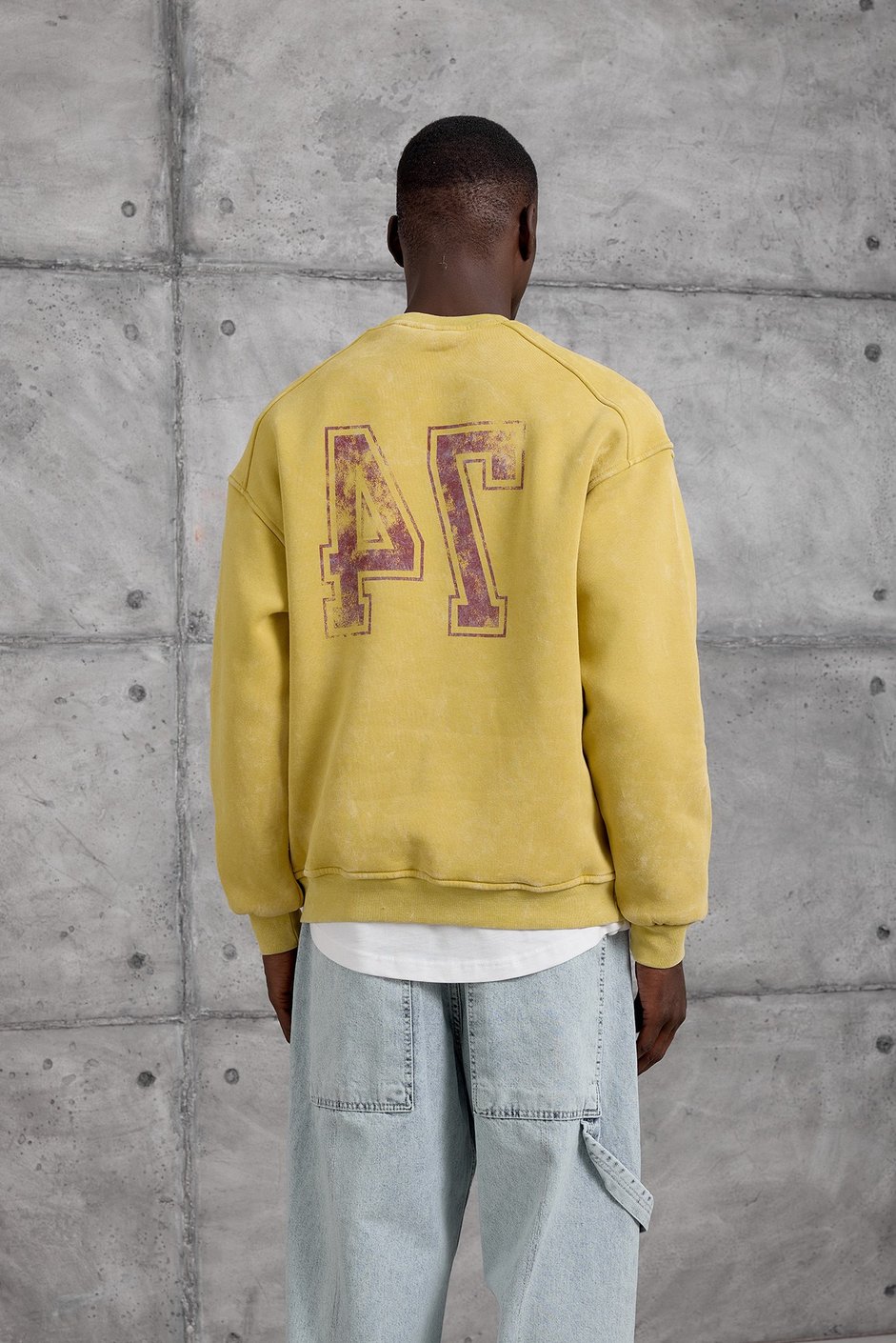Sarı YIKAMALI KUMAŞ OVERSIZE SWEATSHIRT