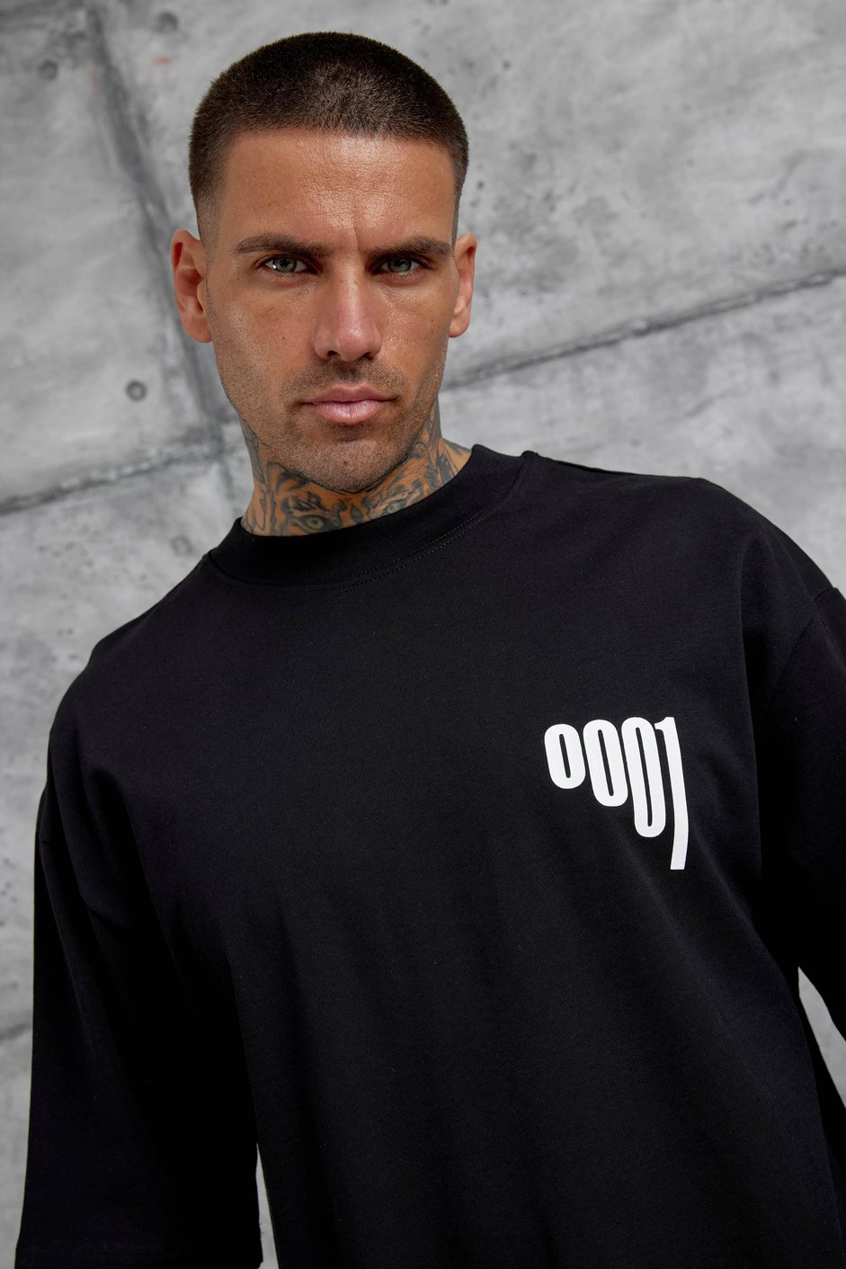 Siyah 0001 Yazılı Oversize Tshirt