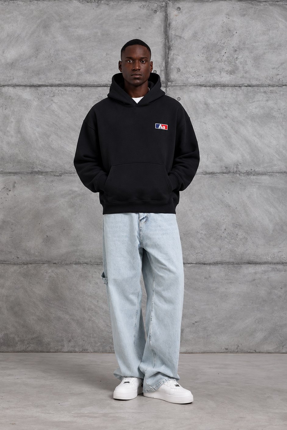 Siyah Aa BASKI KAPÜŞONLI OVERSIZE SWEATSHIRT