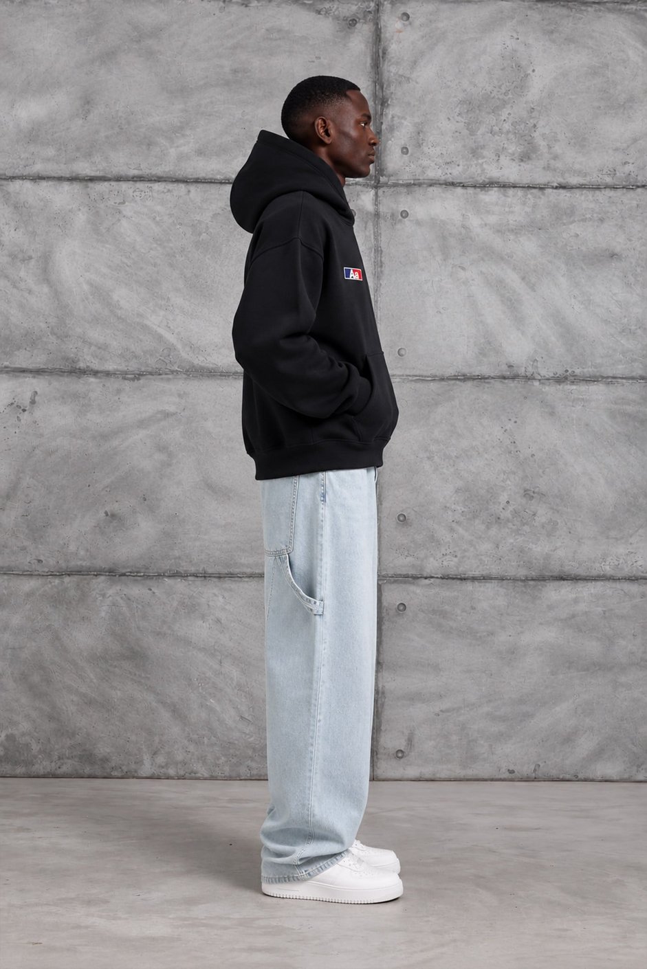 Siyah Aa BASKI KAPÜŞONLI OVERSIZE SWEATSHIRT