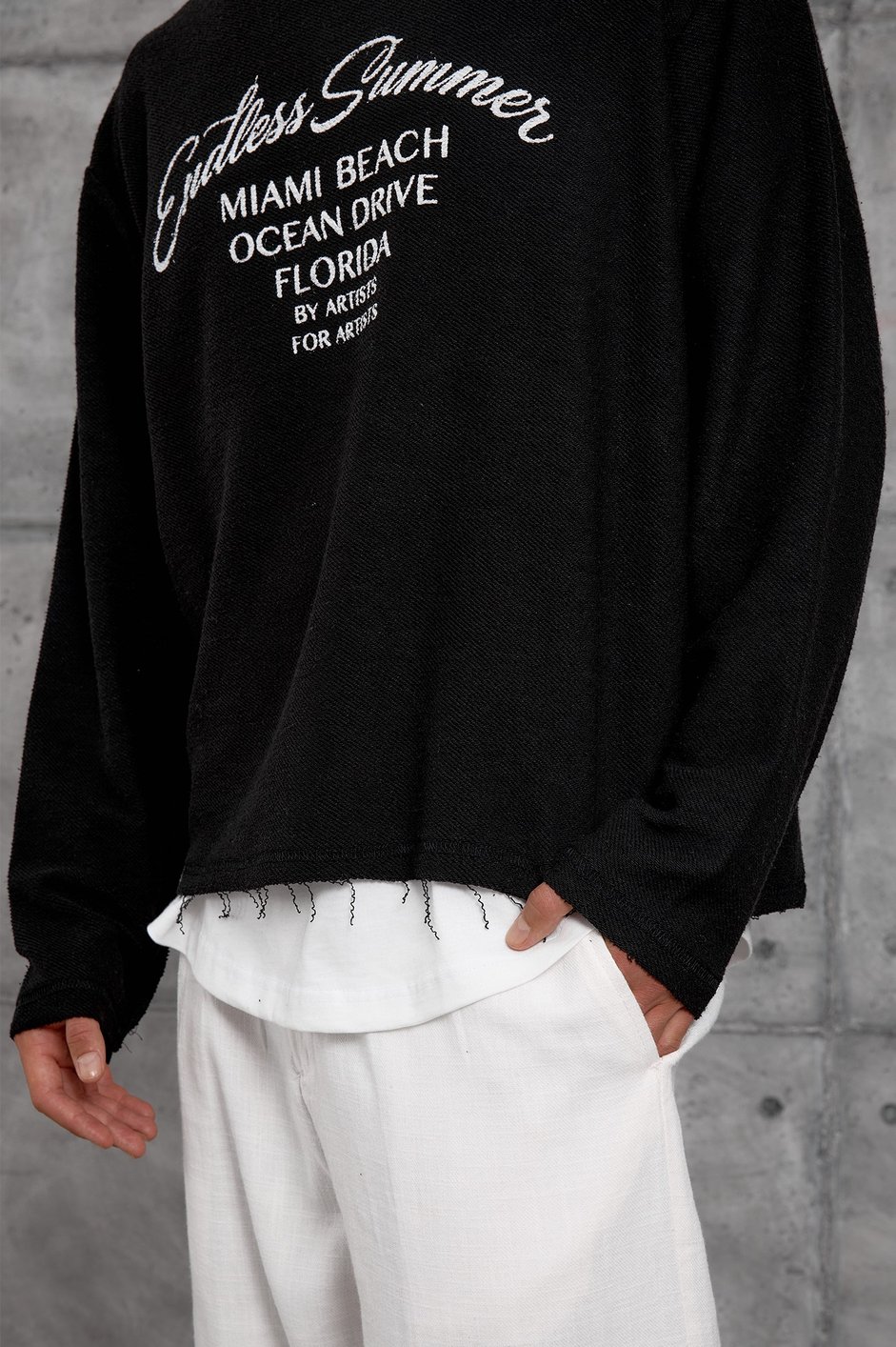 Siyah BASKILI DOKUMA KUMAŞ SWEATSHIRT