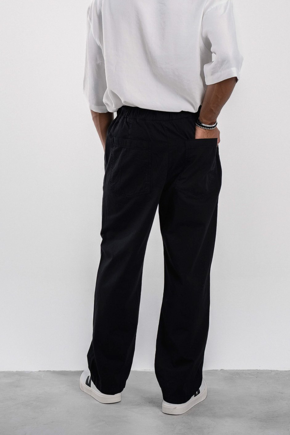 Siyah Bol Kesim Gabardin Pantolon