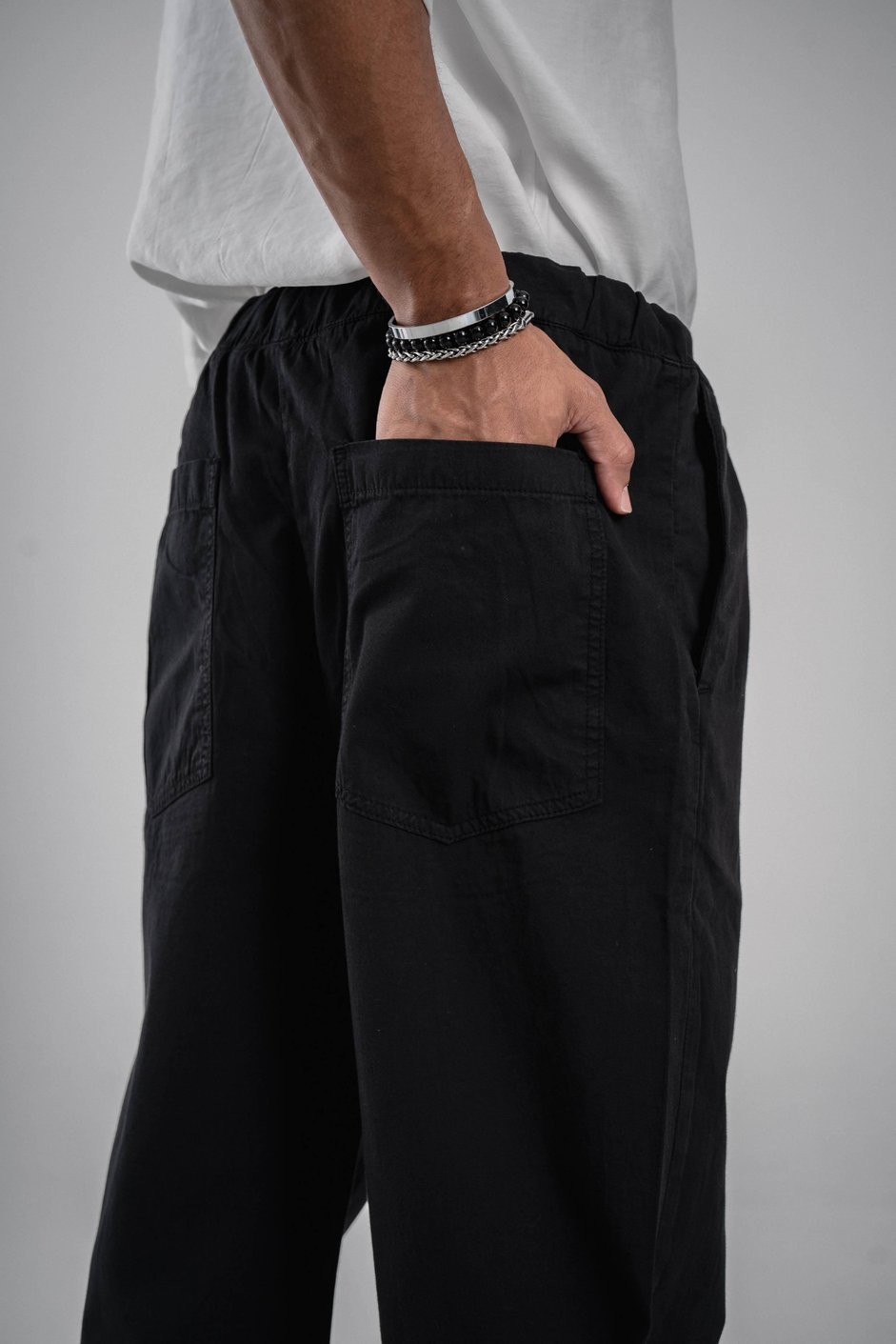 Siyah Bol Kesim Gabardin Pantolon