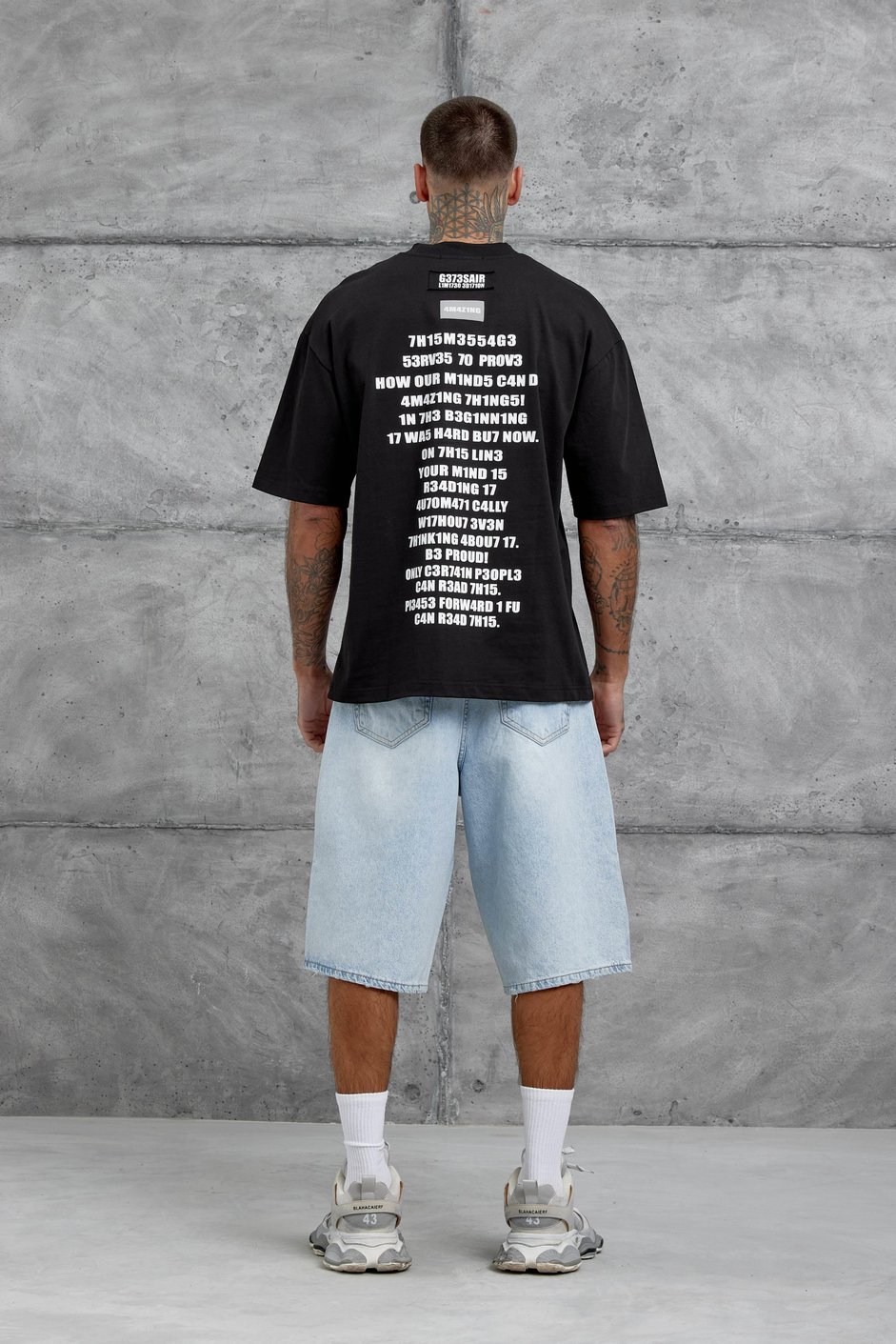 Siyah Br41n Pow3r Yazılı Oversize Tshirt