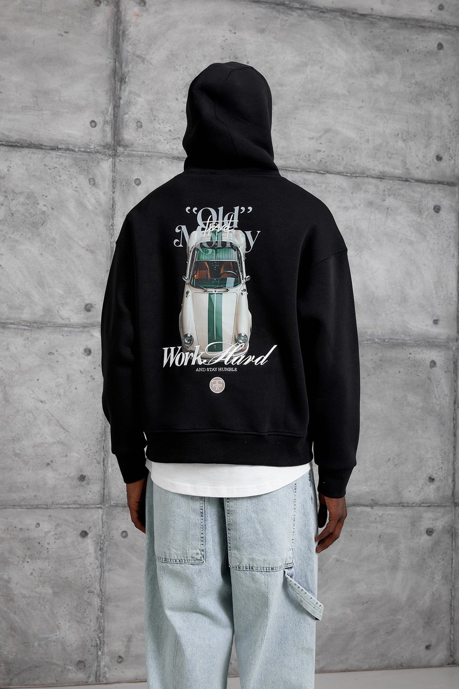 Siyah CAR BASKI KAPÜŞONLU OVERSIZE SWEATSHIRT