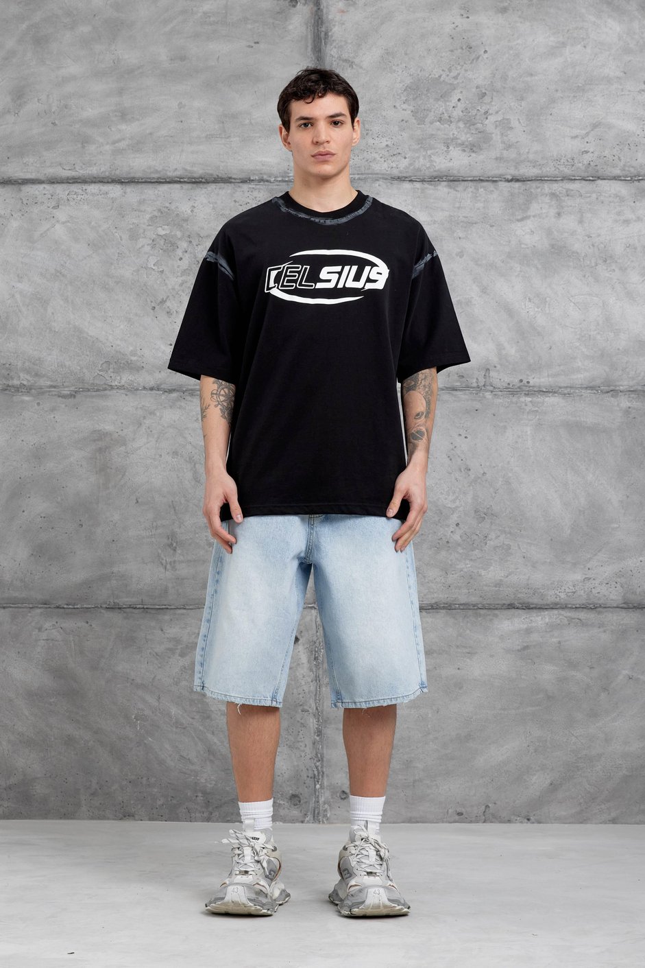 Siyah Celcius Yazılı Oversize Tshirt