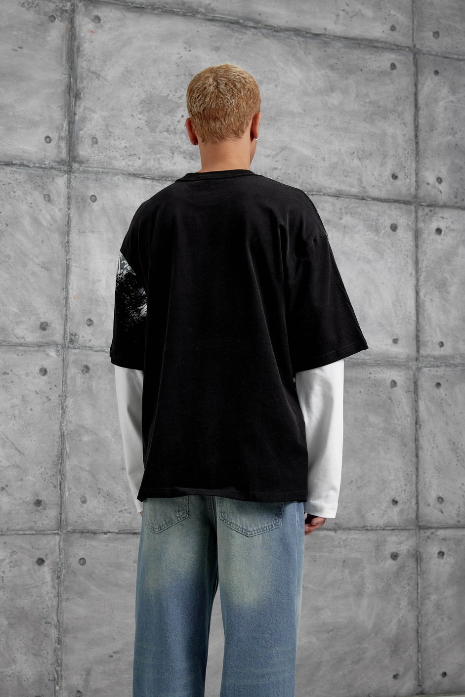 Siyah DESENLI PARCA KOLLU SWEATSHIRT