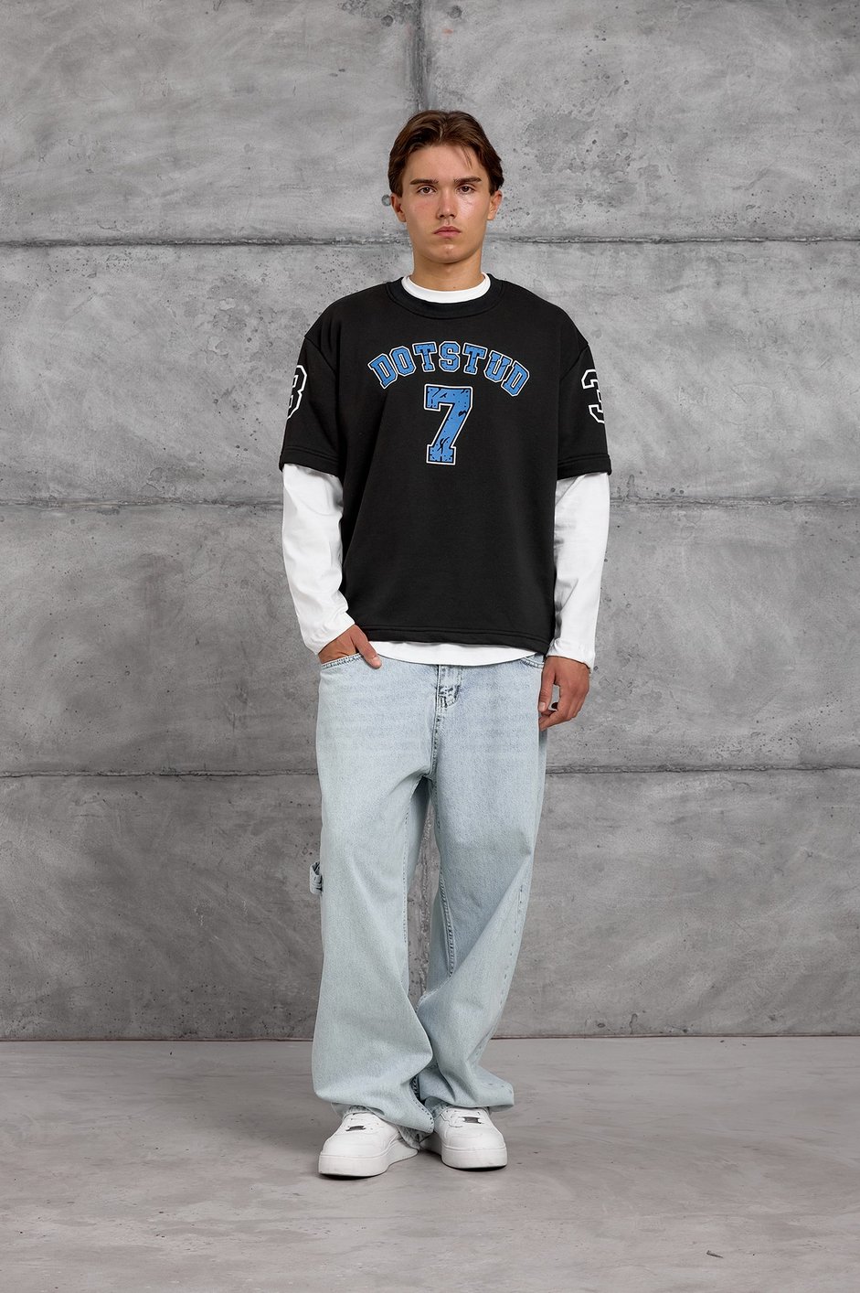 Siyah DOTSTUD 7 BASKILI OVERSIZE SWEATSHIRT
