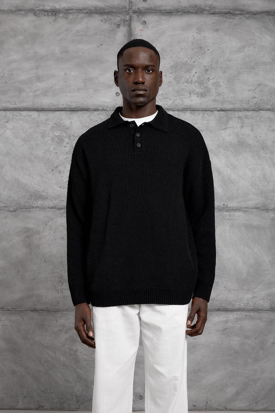 Siyah DÜĞMELİ POLO YAKA TRİKO SWEATSHIRT