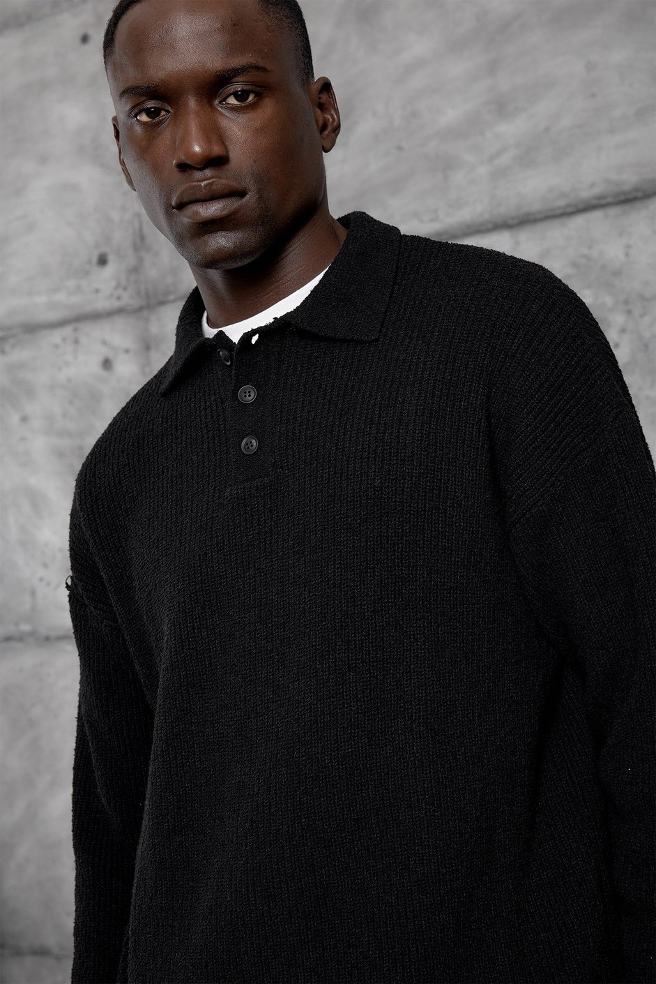 Siyah DÜĞMELİ POLO YAKA TRİKO SWEATSHIRT