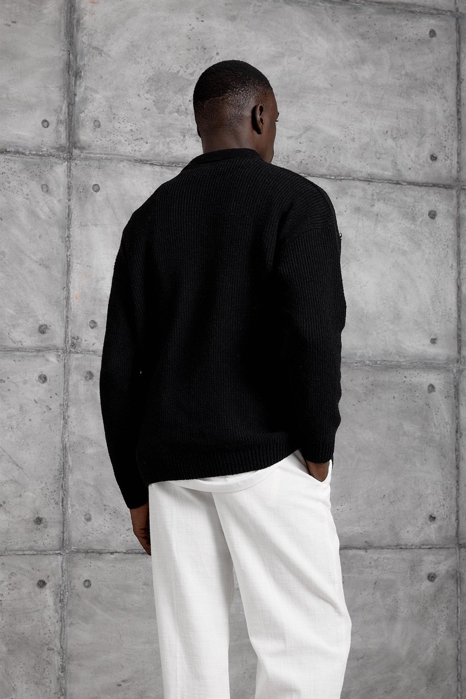 Siyah DÜĞMELİ POLO YAKA TRİKO SWEATSHIRT