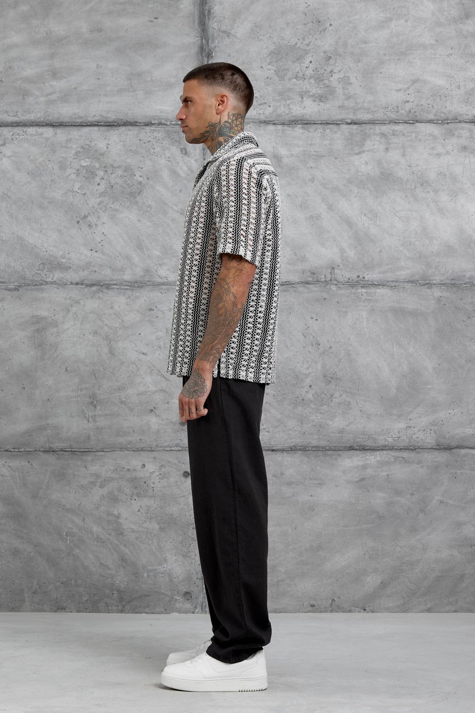 Siyah Ekru Örme Oversize Gömlek