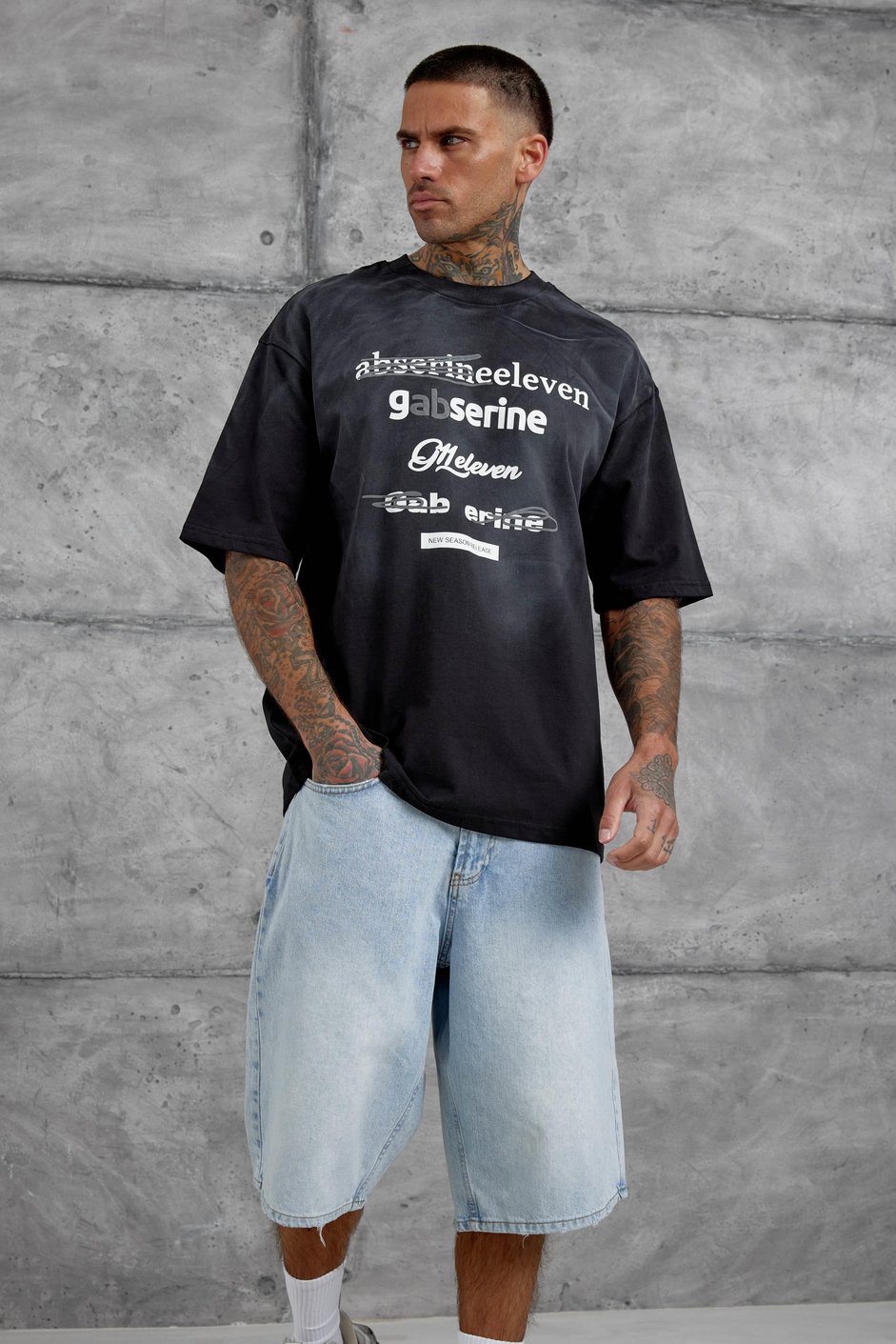 Siyah Gabserine Yazılı Oversize Tshirt