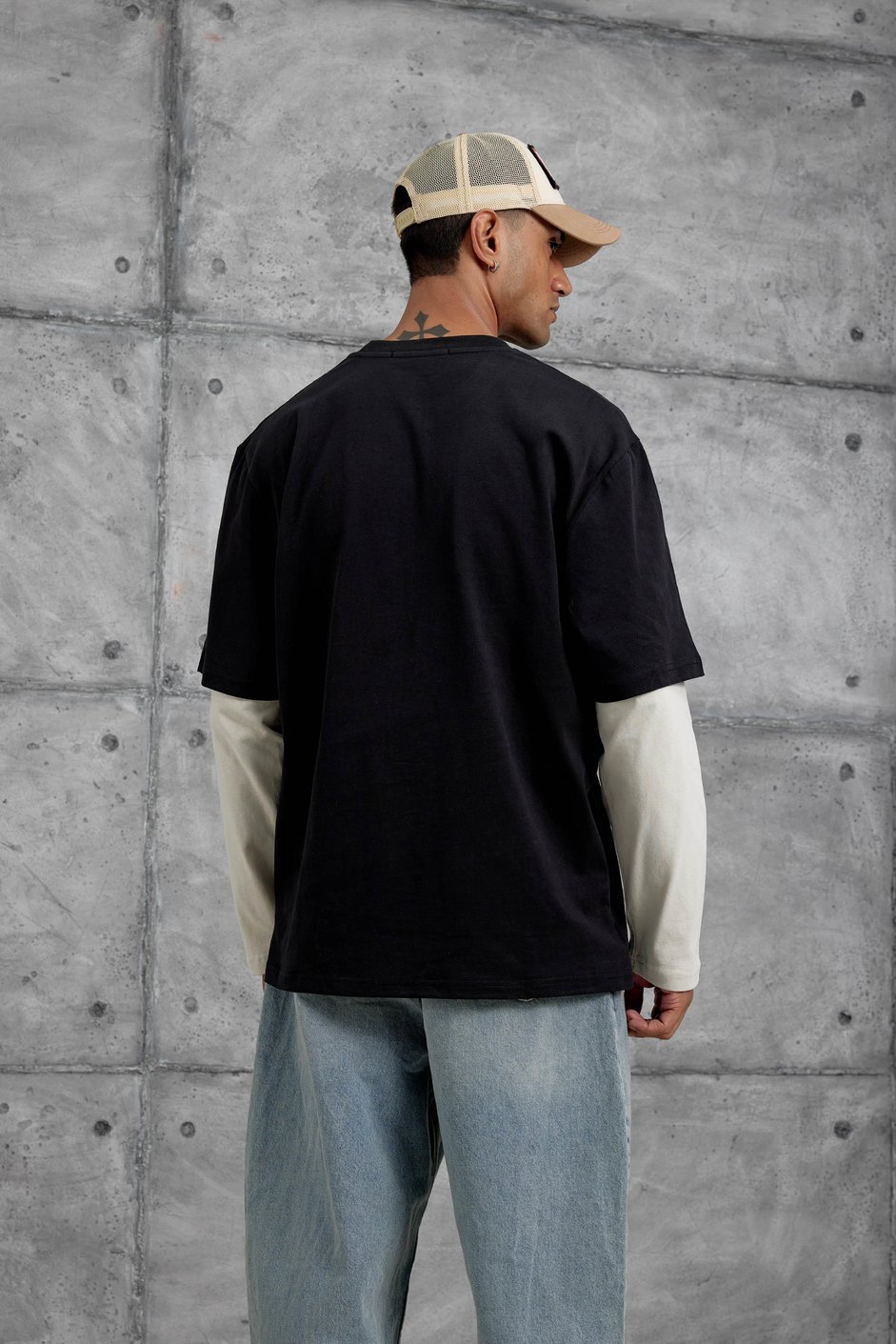 Siyah Goodvision Baskılı  Oversize Kolu Parçalı Tasarım Sweatshirt
