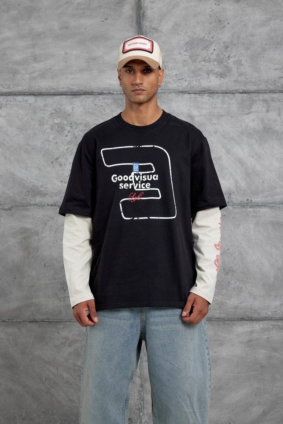 Siyah Goodvision Baskılı  Oversize Kolu Parçalı Tasarım Sweatshirt
