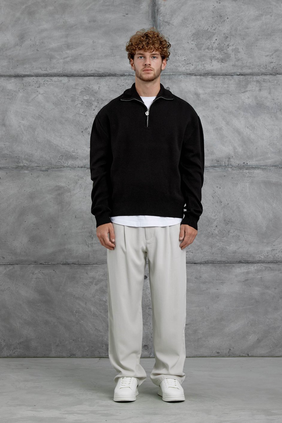 Siyah Gst Yarım Fermuarlı Oversize Triko
