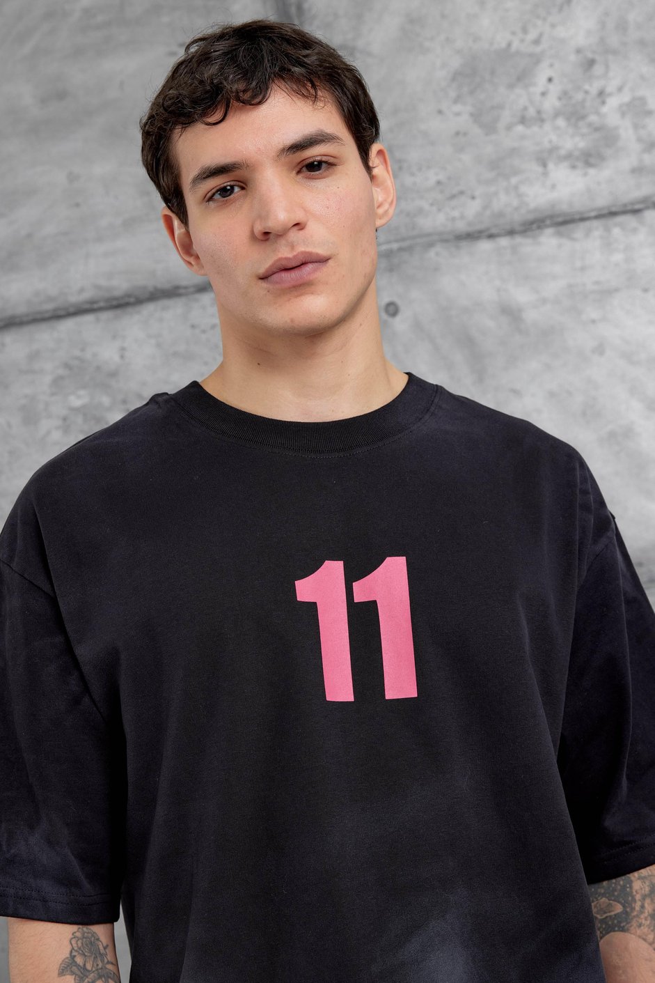 Siyah M11 Yazılı Oversize Tshirt
