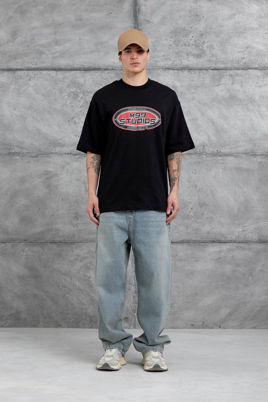 Siyah M99 Studio Yazılı Oversize Tshirt