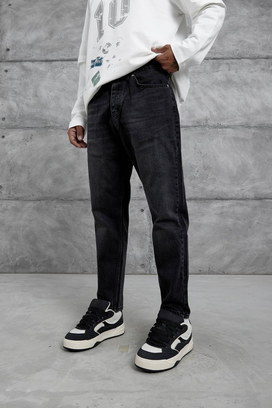 Siyah Mb Boyfriend Kalıp Taşlamalı Jean