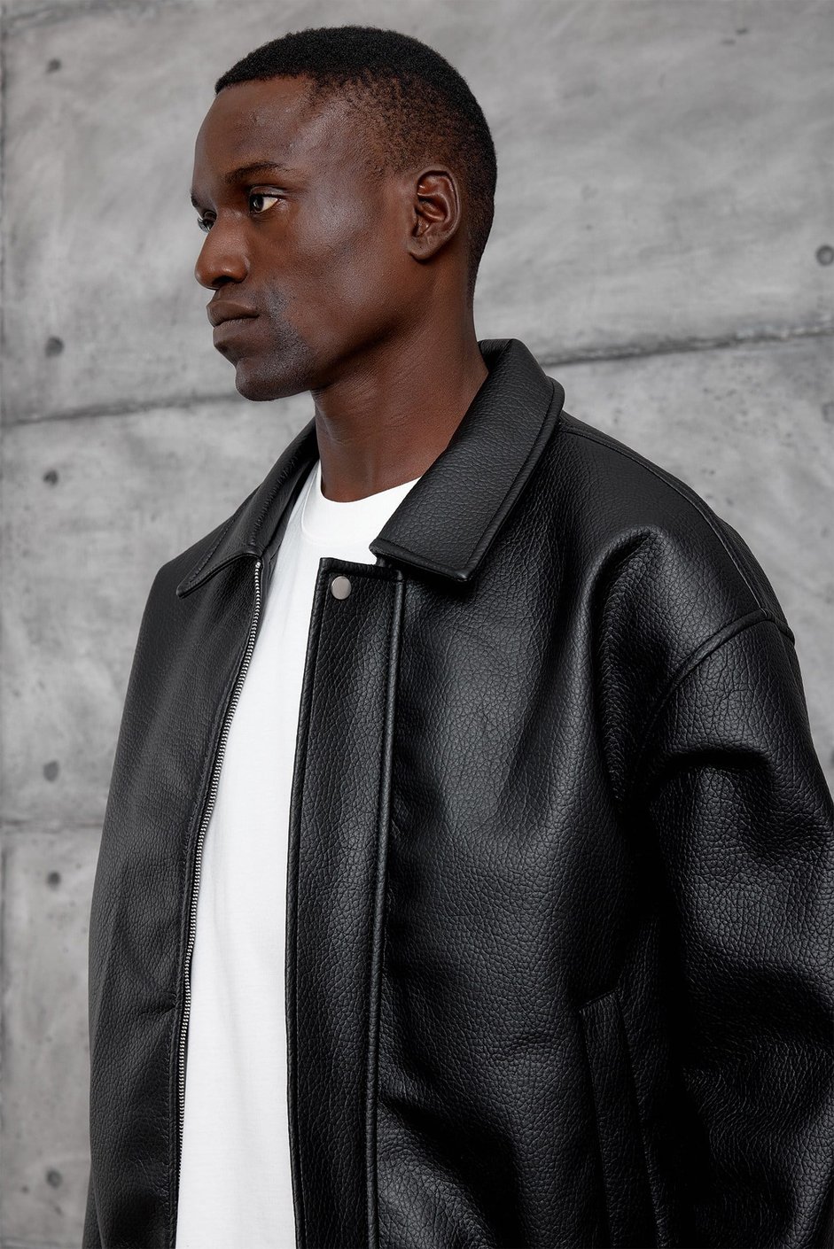 Siyah OVERSIZE BOMBER DERİ CEKET