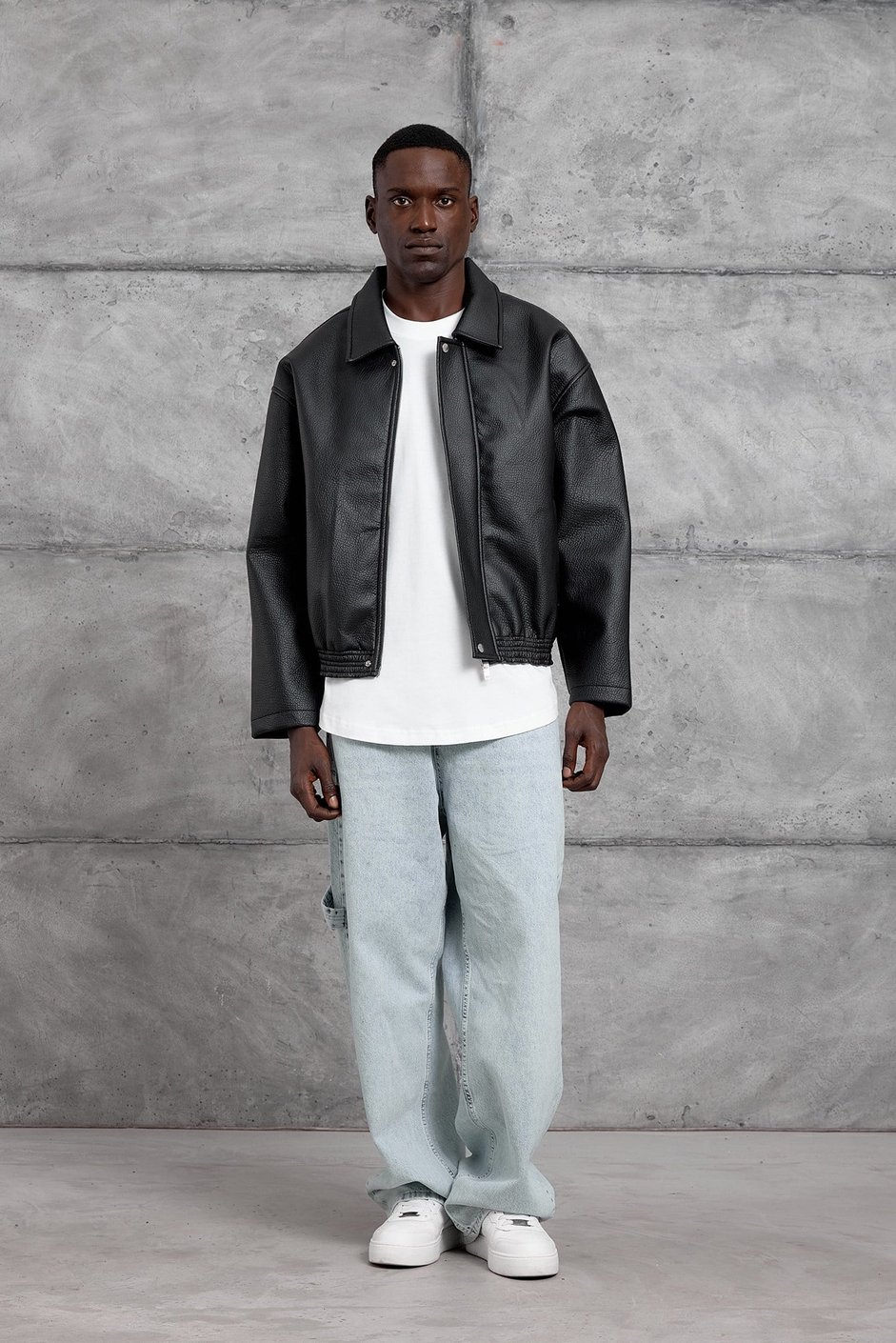 Siyah OVERSIZE BOMBER DERİ CEKET