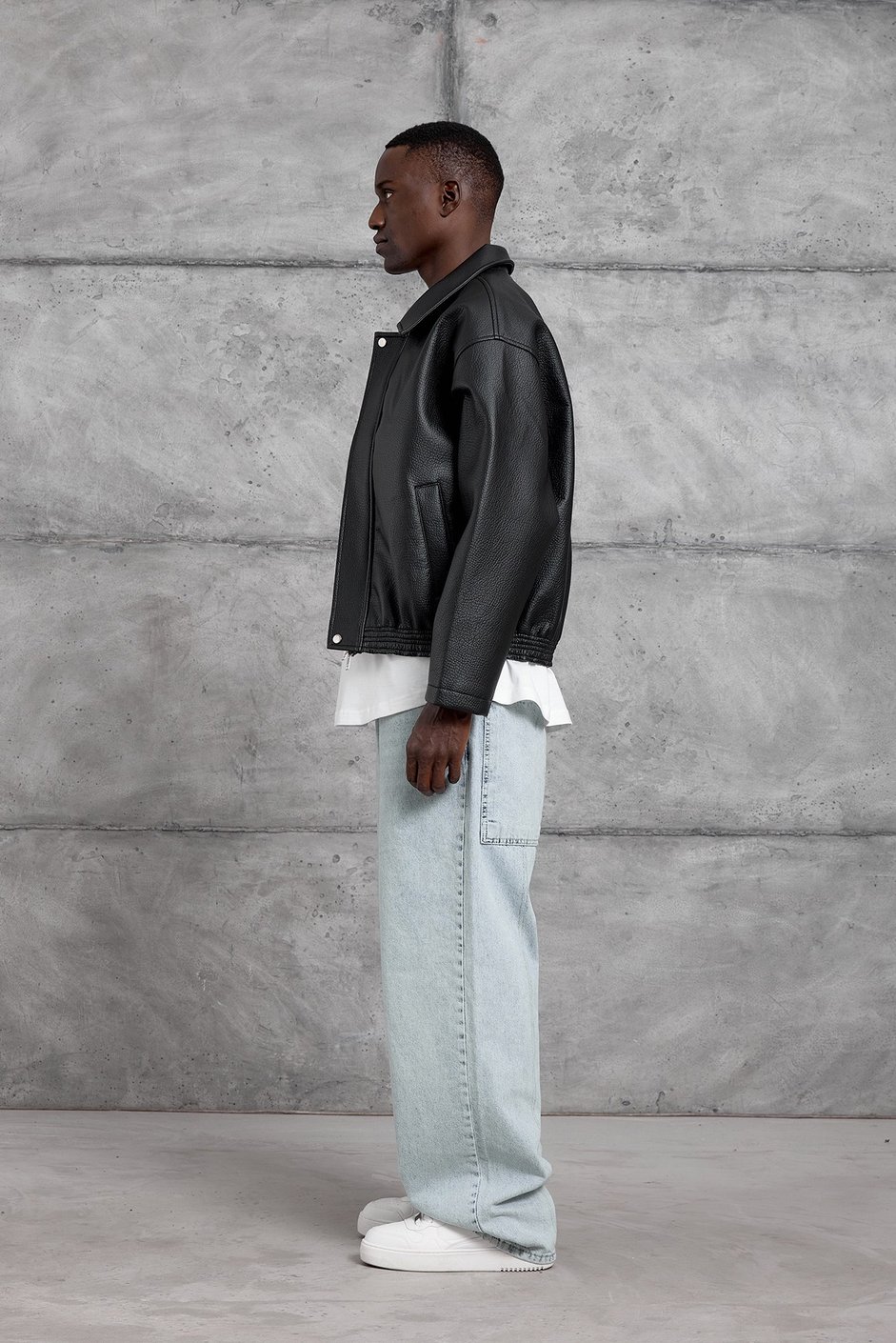 Siyah OVERSIZE BOMBER DERİ CEKET