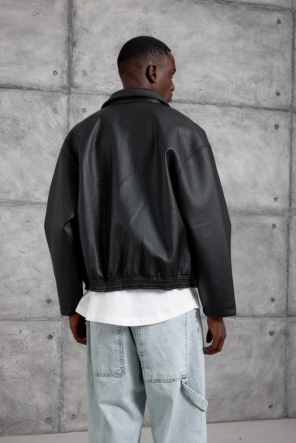 Siyah OVERSIZE BOMBER DERİ CEKET