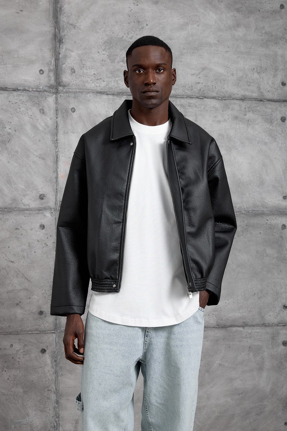 Siyah OVERSIZE BOMBER DERİ CEKET