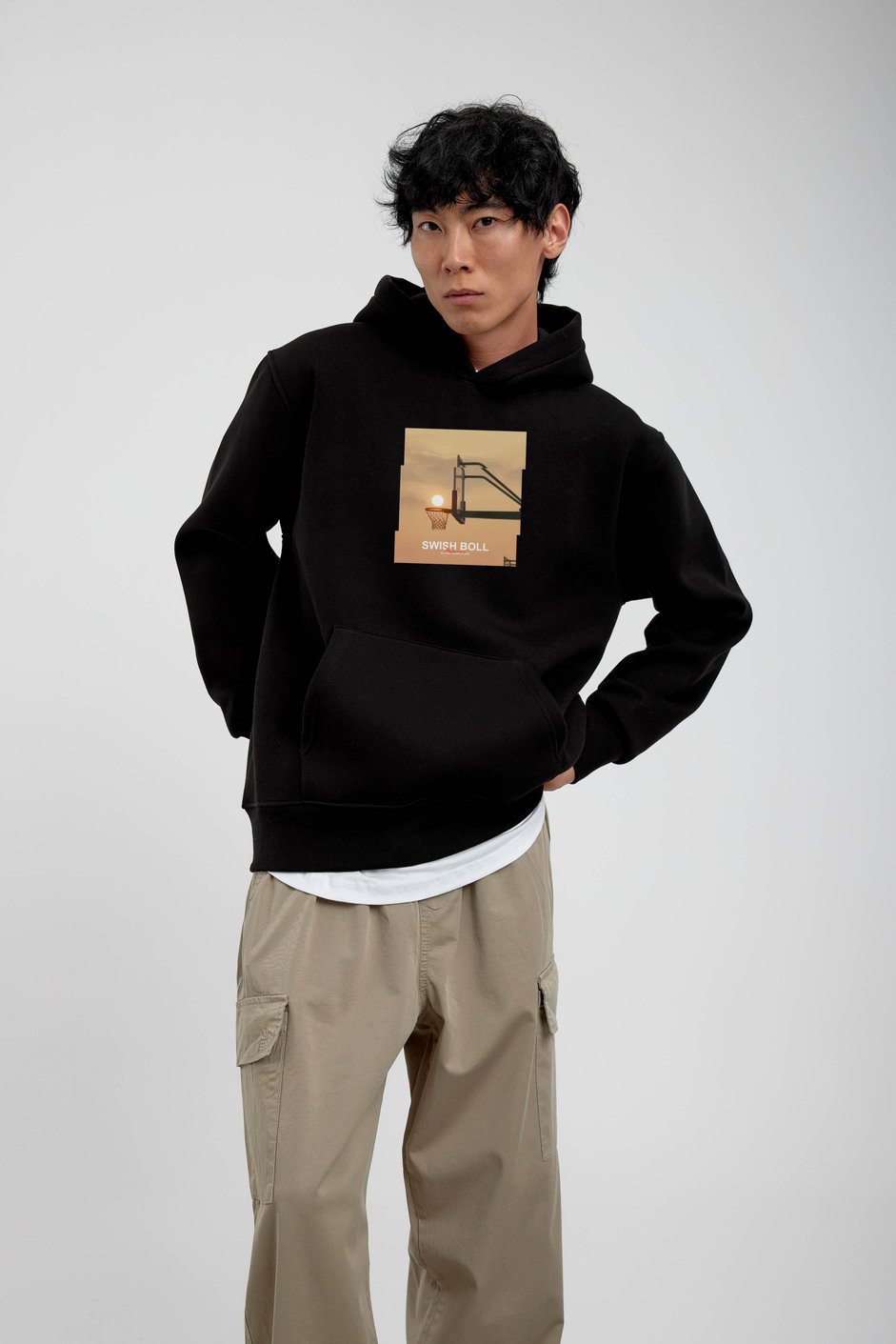 Siyah Pota Baskılı Kapüşonlu Sweatshirt