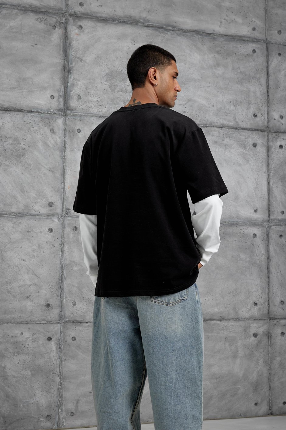 Siyah Remember Baskılı Oversize Kolu Parçalı  Minimal Tasarım Sweatshirt