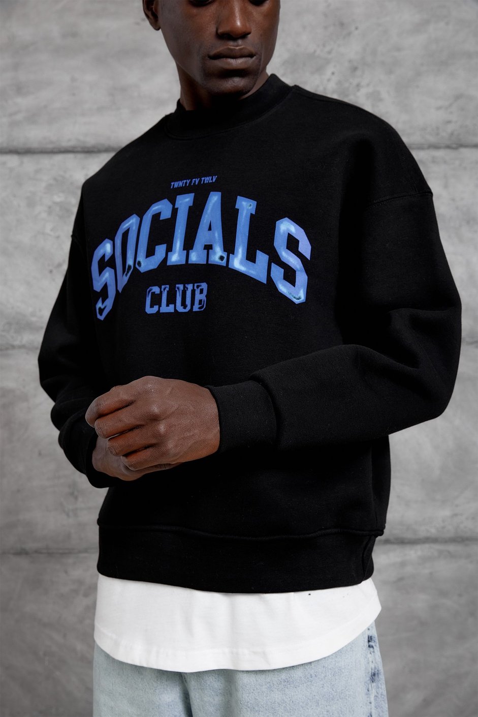 Siyah SOCIALS BASKI OVERSIZE SWEATSHIRT